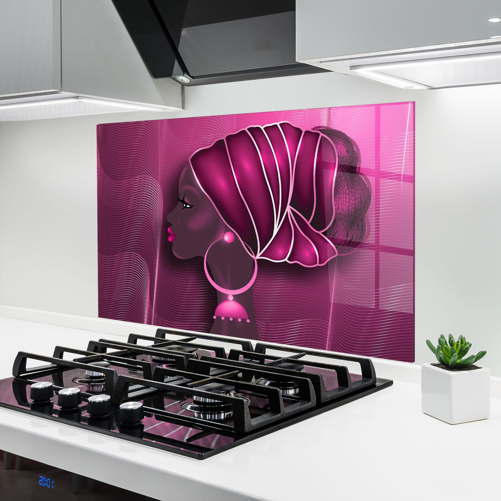 Küchenrückwand Glas African Pink Woman mockup 6