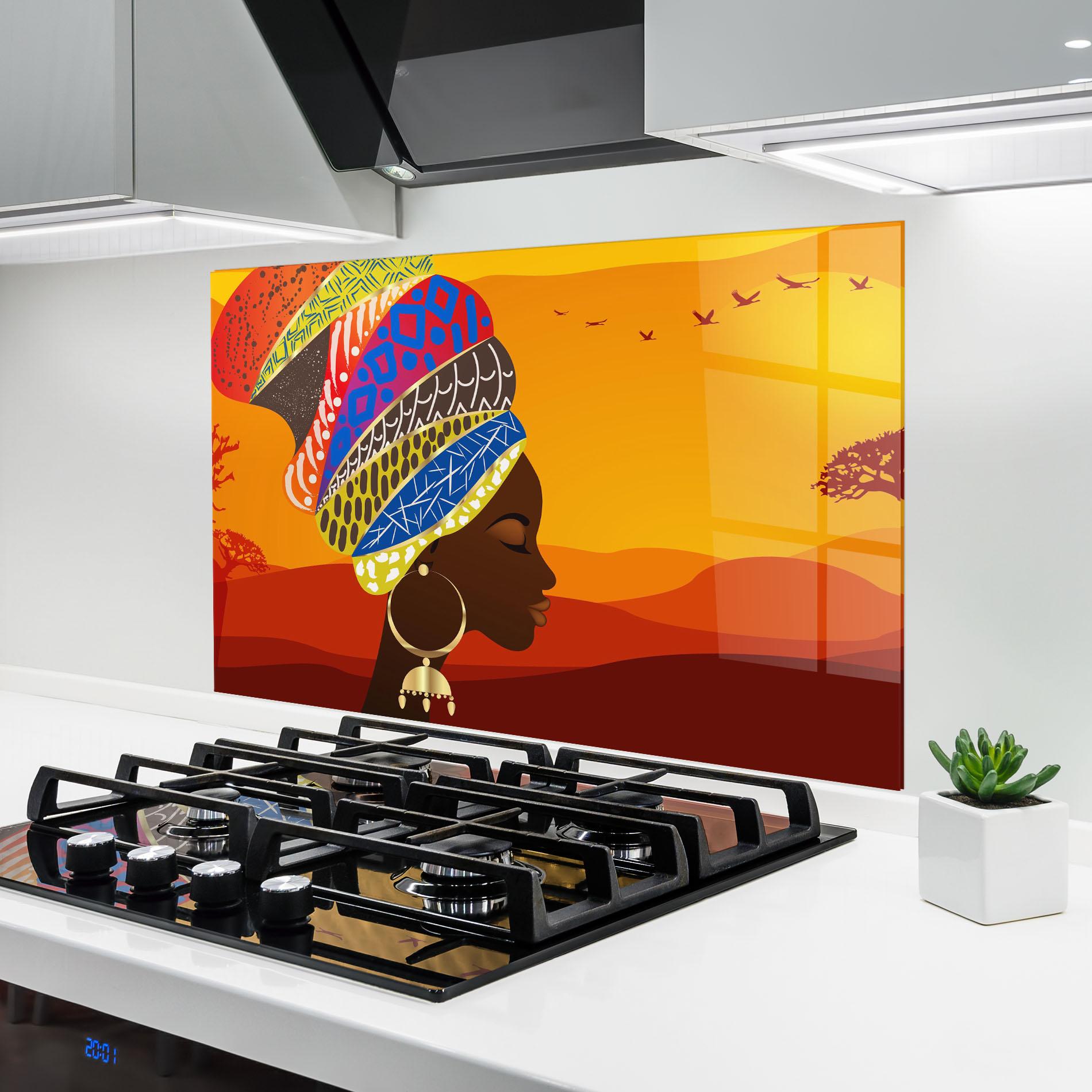 Küchenrückwand Glas African View Woman mockup 6