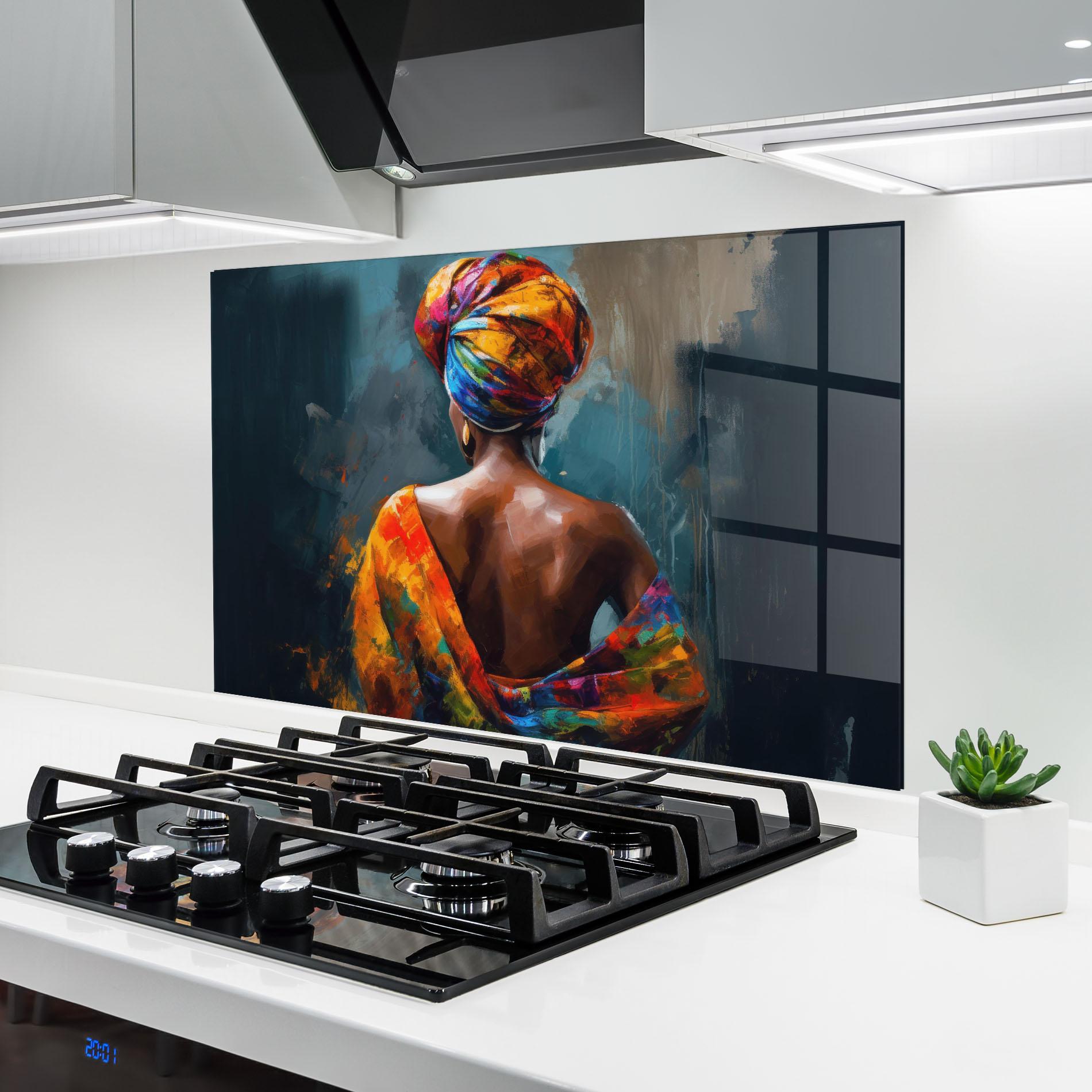 Küchenrückwand Glas Colorful Turban Woman mockup 6
