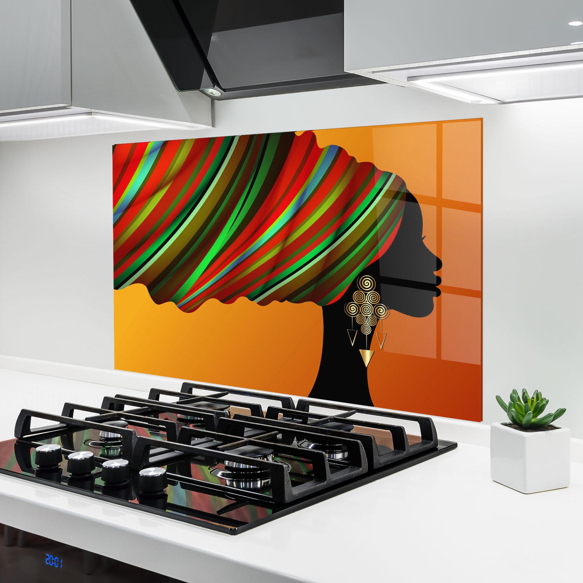 Küchenrückwand Glas Gold African Earrings mockup 6