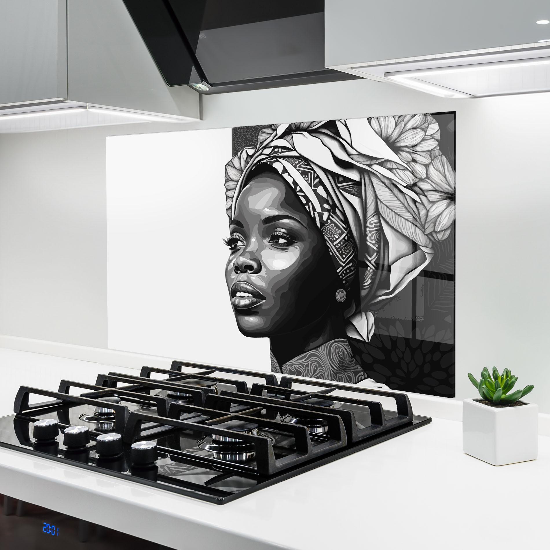 Küchenrückwand Glas Pretty African Woman mockup 6