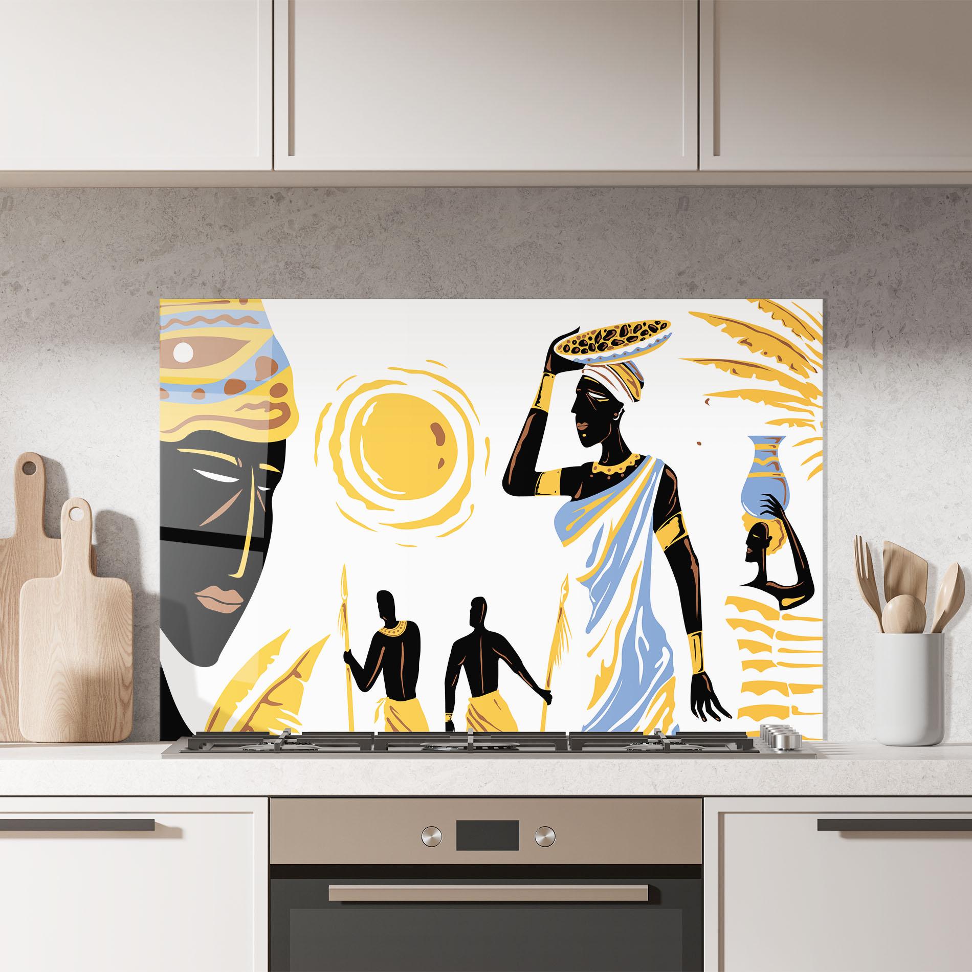 Küchenrückwand Glas African Drawing mockup 7