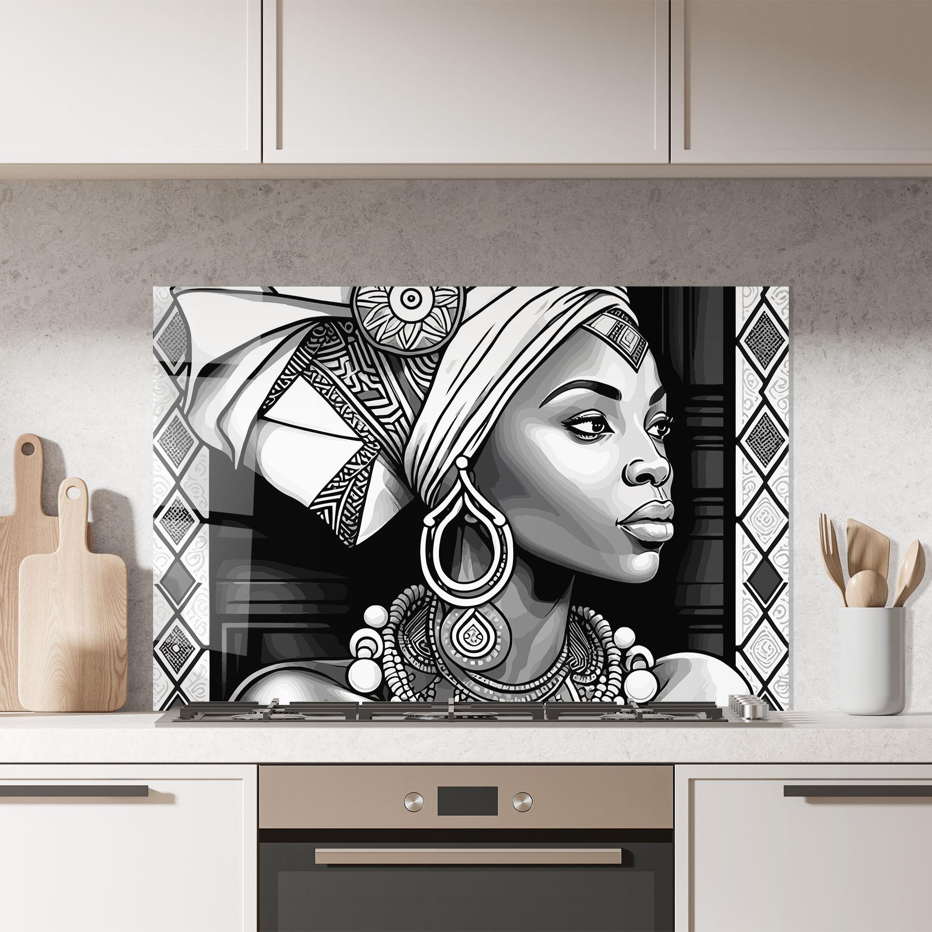 Küchenrückwand Glas African Lady mockup 7