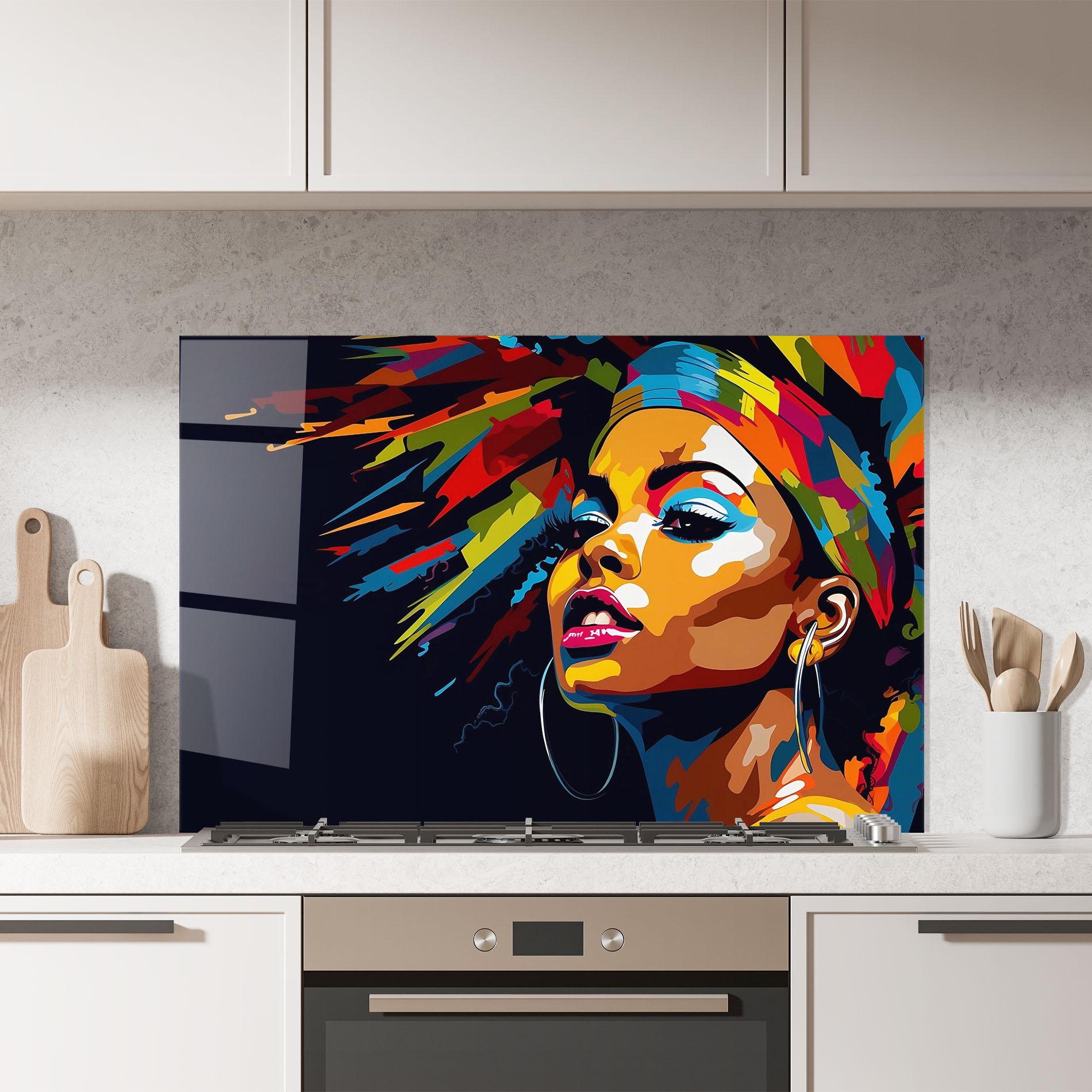 Küchenrückwand Glas African Woman Portrait mockup 7