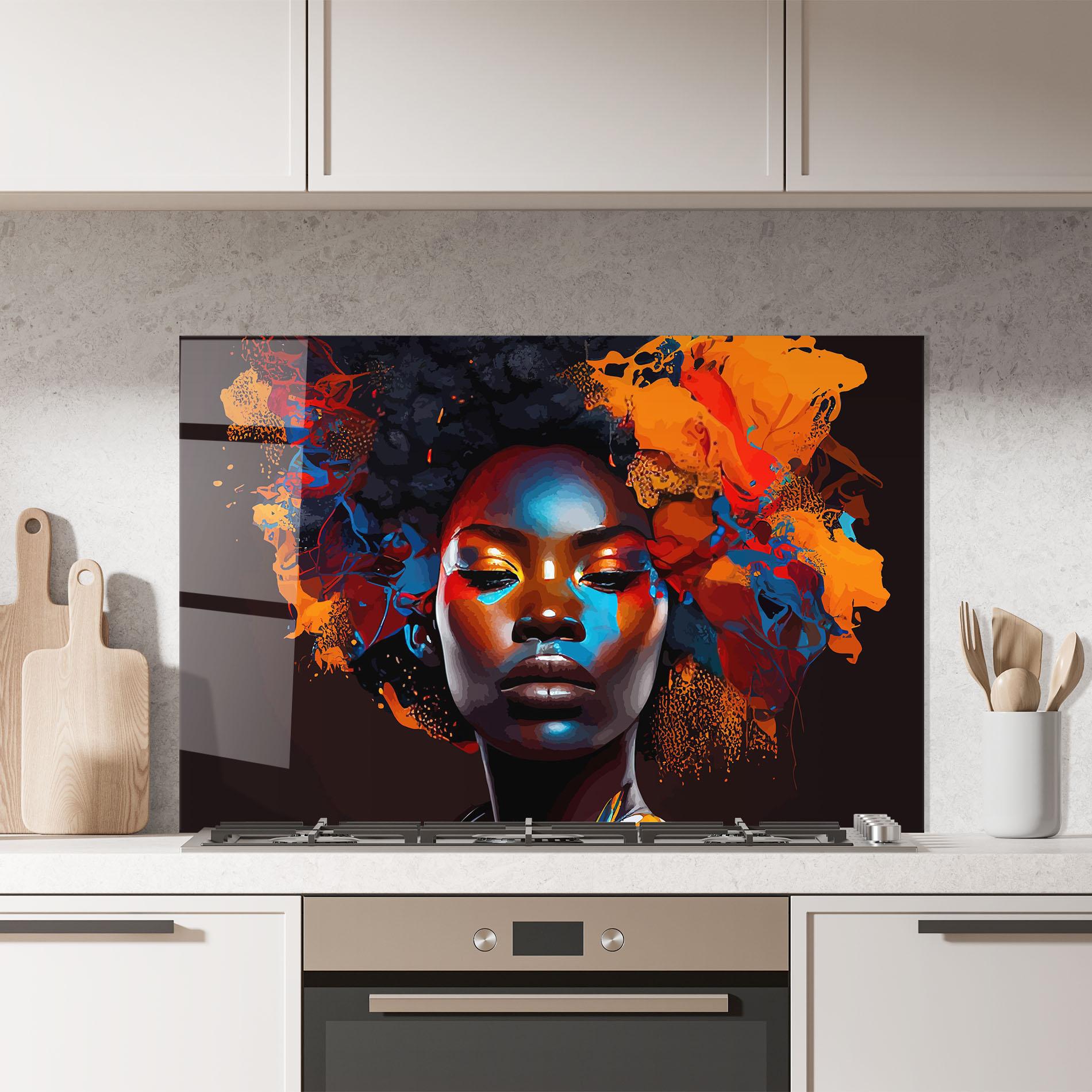 Küchenrückwand Glas Africat Yellow Hair mockup 7