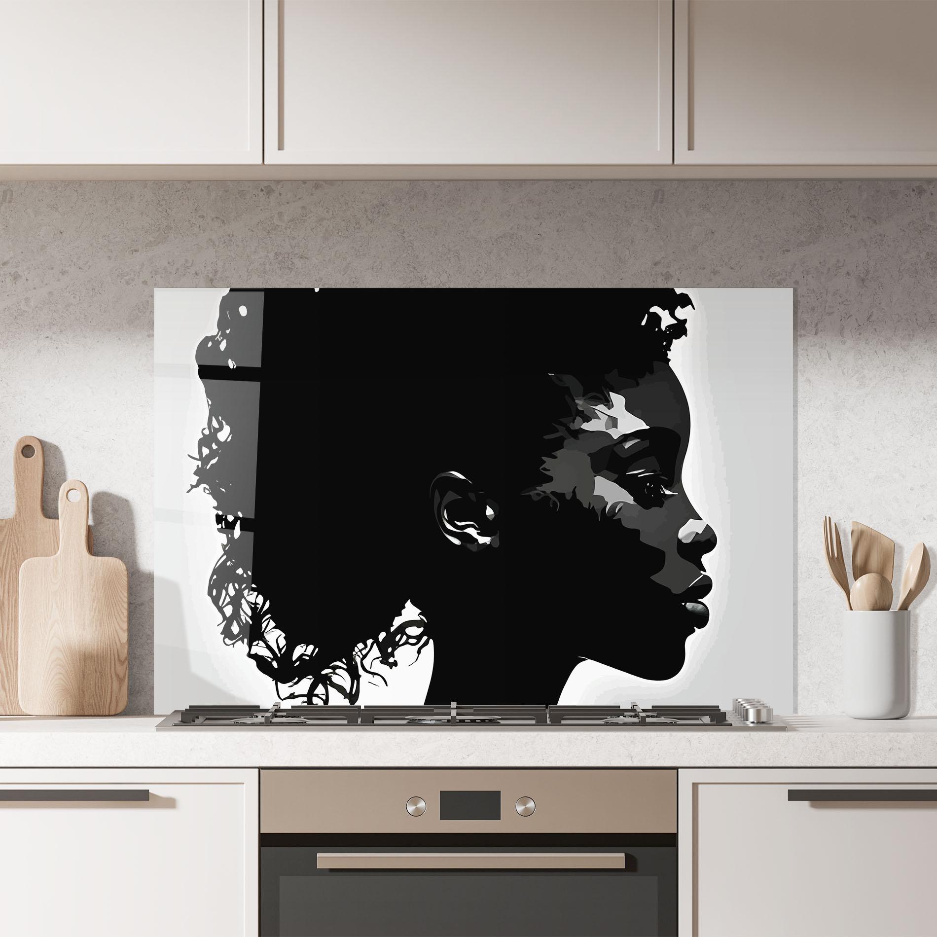 Küchenrückwand Glas Black African Woman mockup 7