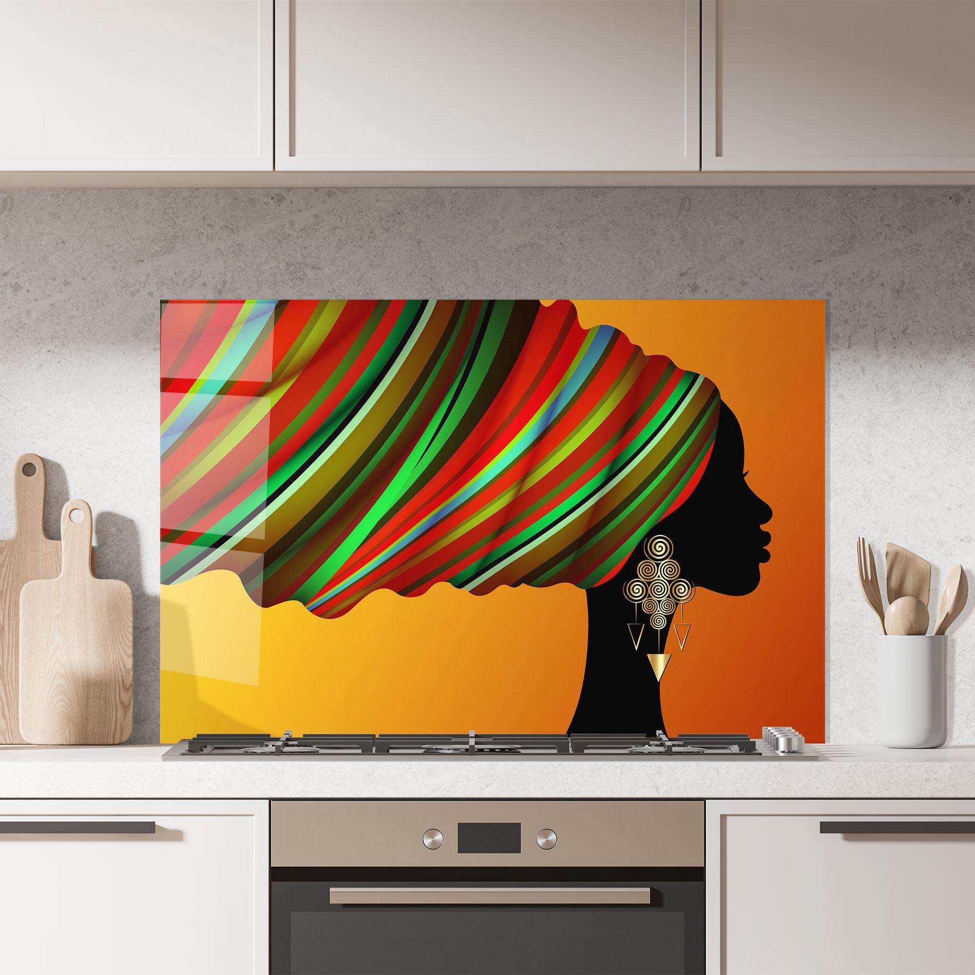 Küchenrückwand Glas Gold African Earrings mockup 7