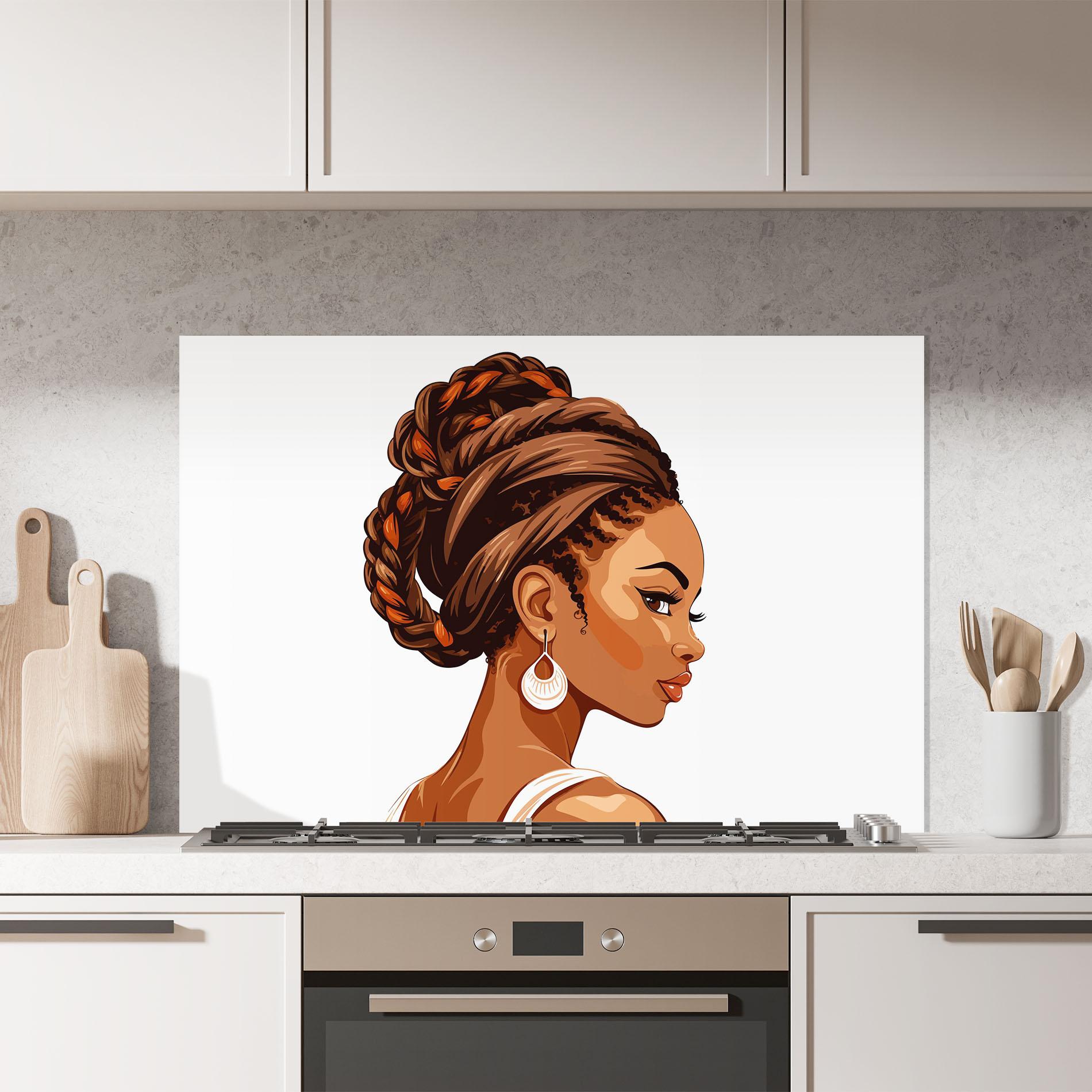 Küchenrückwand Glas Pretty African Lady mockup 7