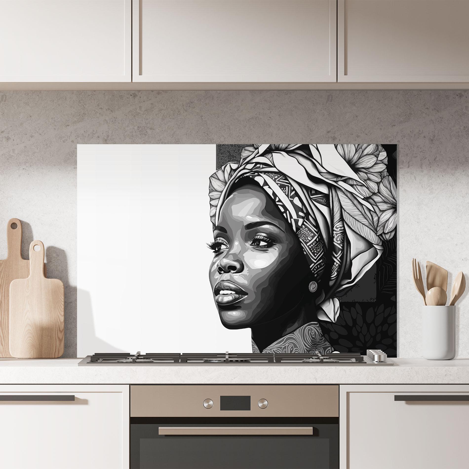 Küchenrückwand Glas Pretty African Woman mockup 7