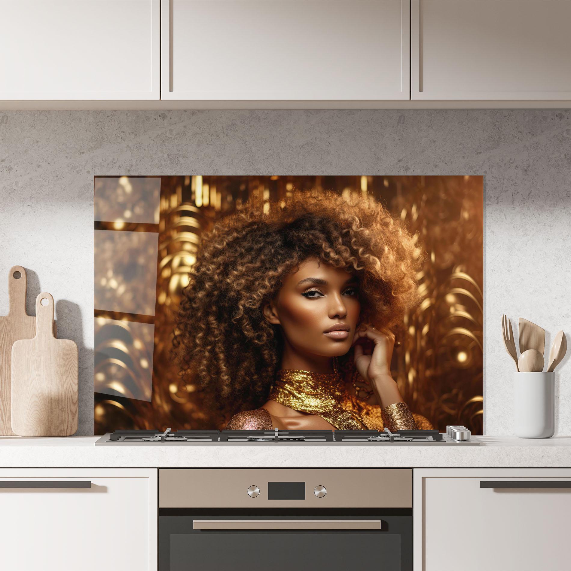 Küchenrückwand Glas Radiant Bronze Goddess mockup 7