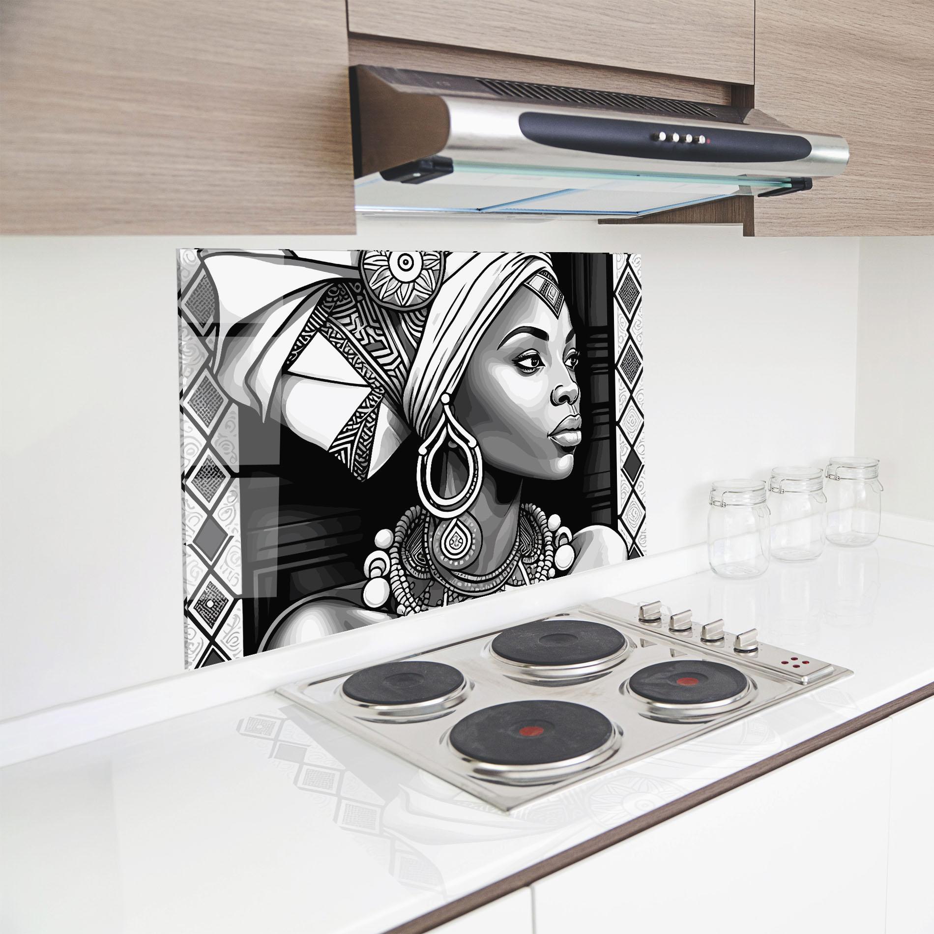Küchenrückwand Glas African Lady mockup 8