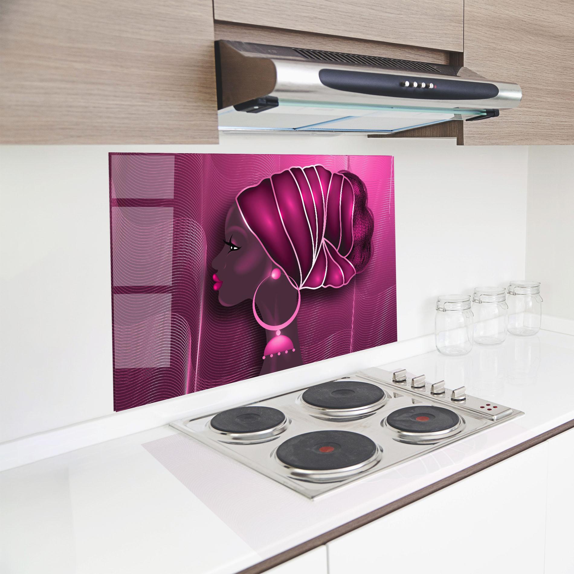 Küchenrückwand Glas African Pink Woman mockup 8
