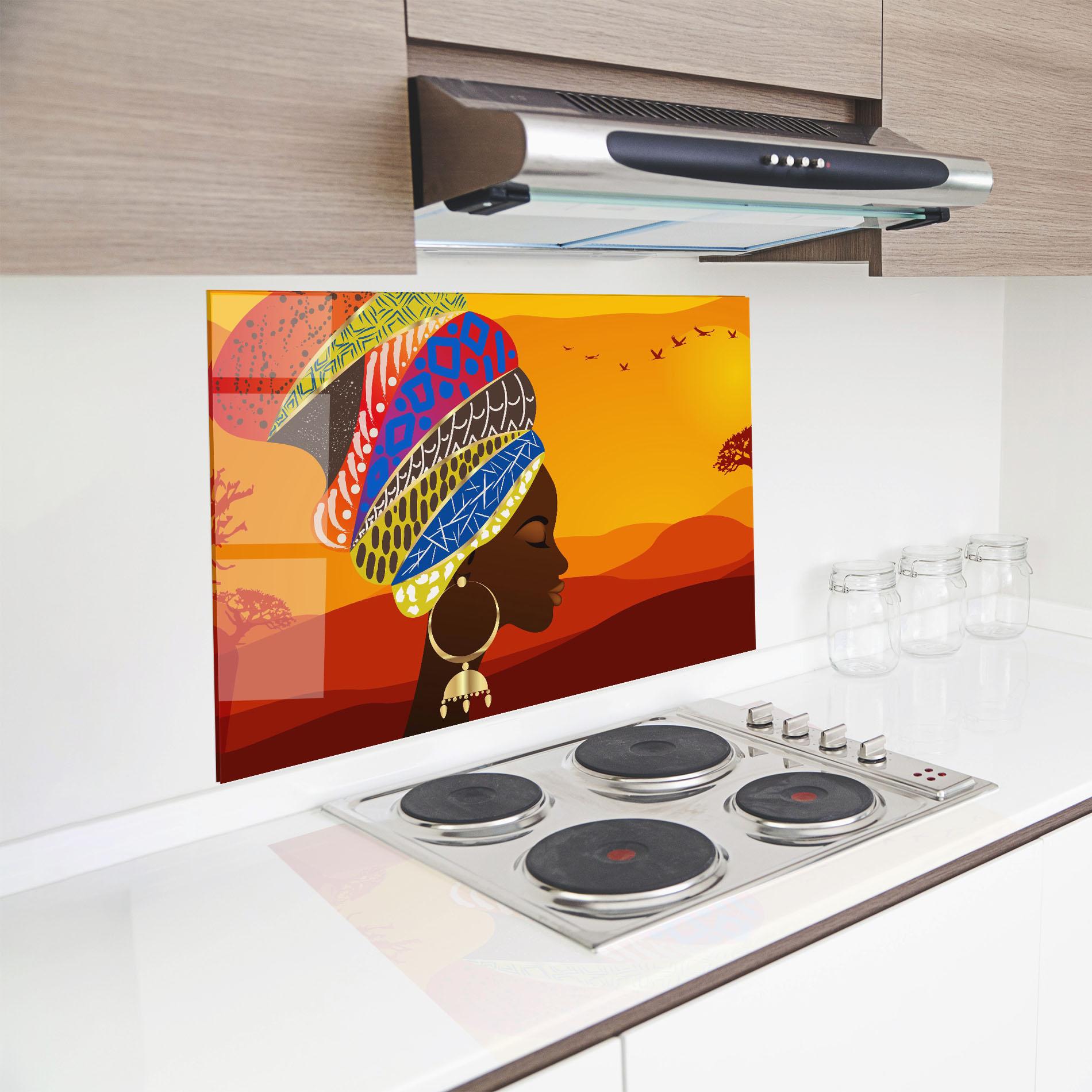 Küchenrückwand Glas African View Woman mockup 8
