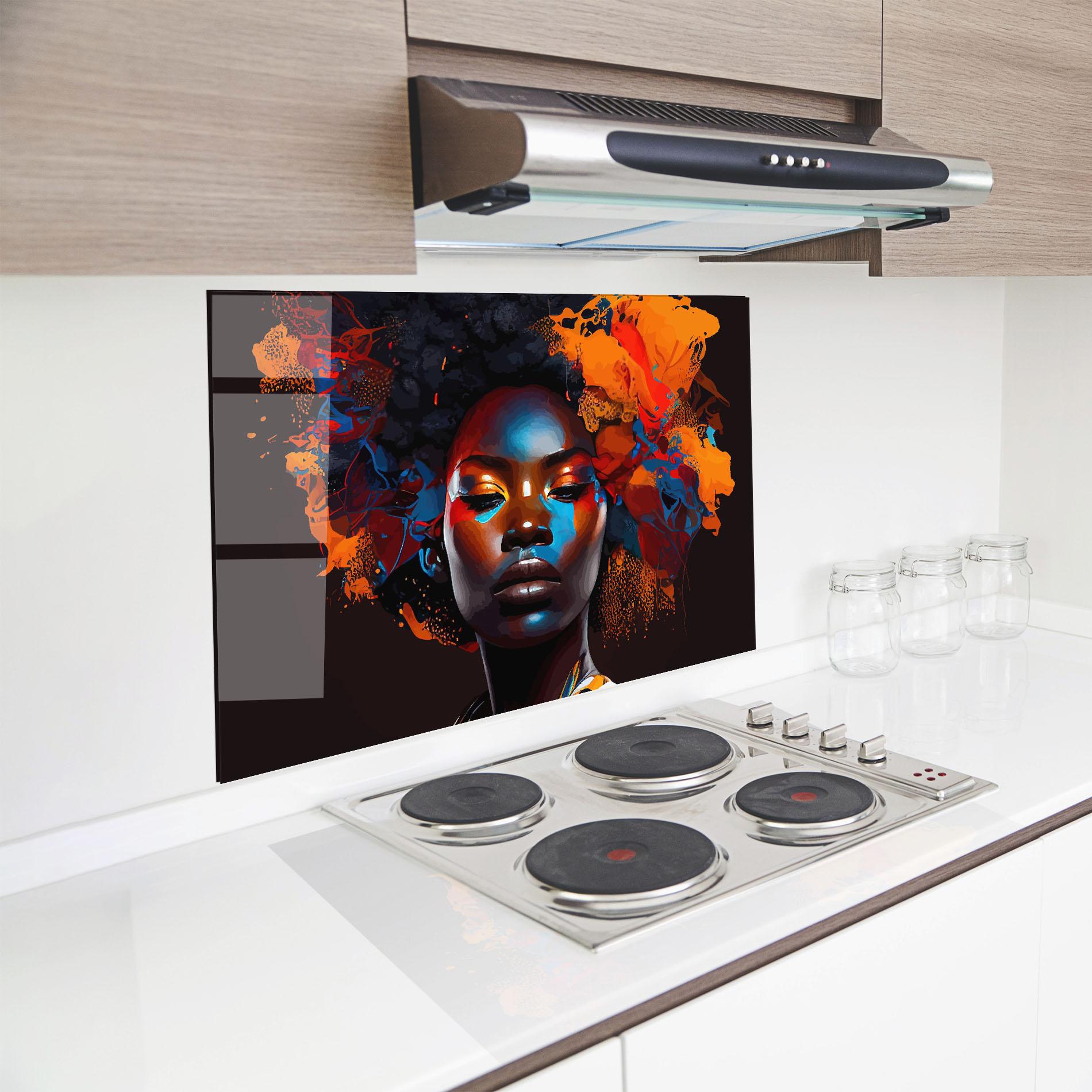Küchenrückwand Glas Africat Yellow Hair mockup 8