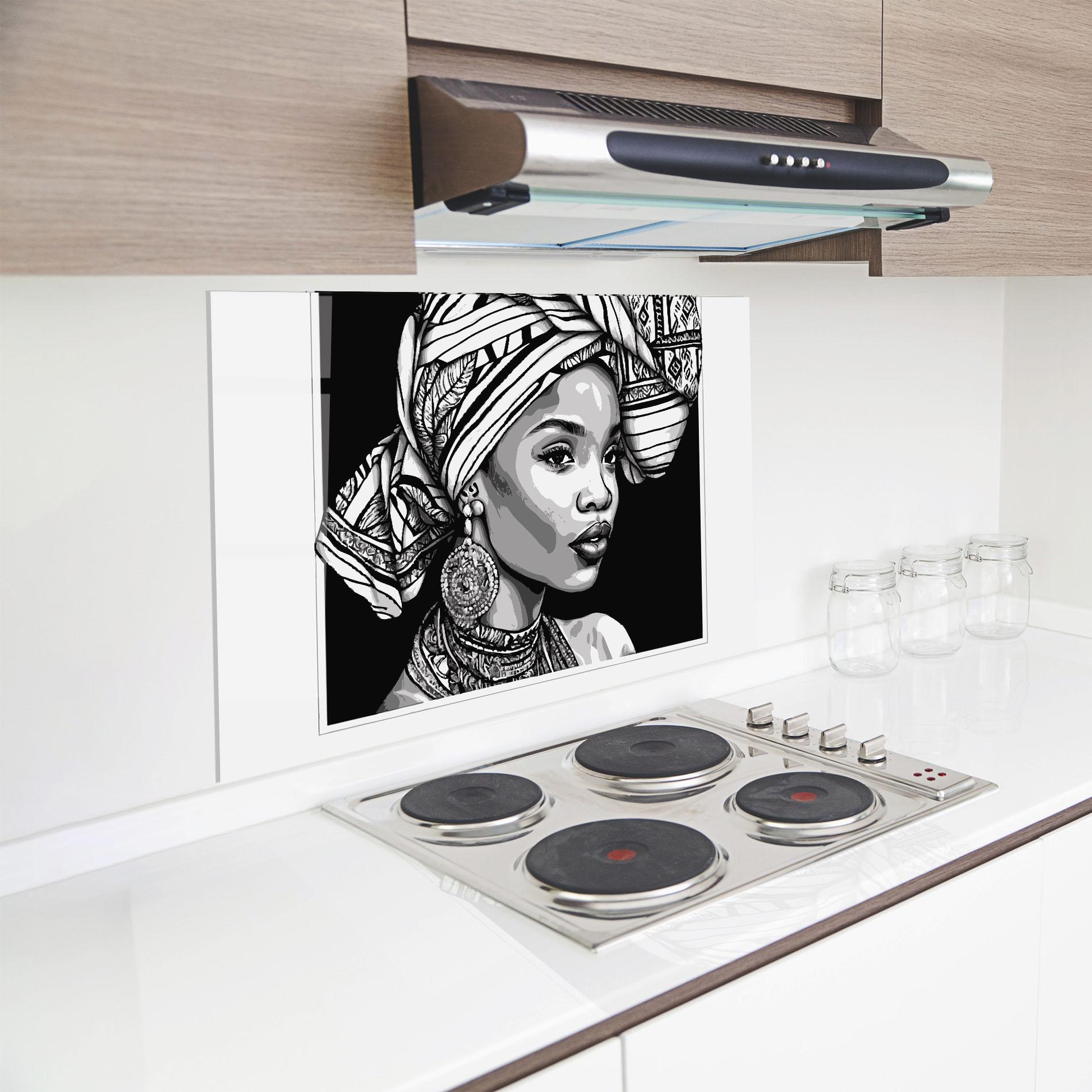 Küchenrückwand Glas Beautiful African Lady mockup 8