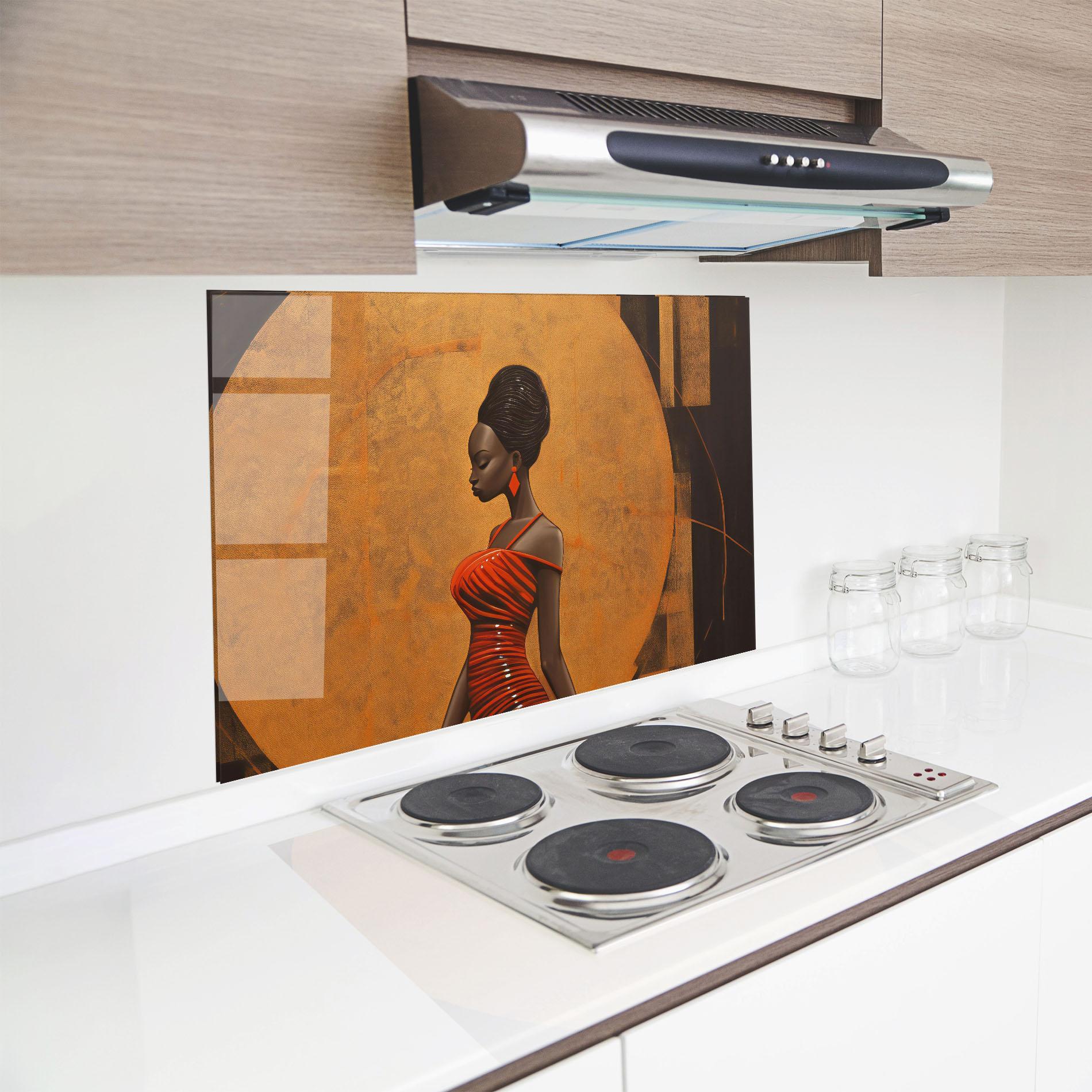 Küchenrückwand Glas Beautiful African Red Dress mockup 8