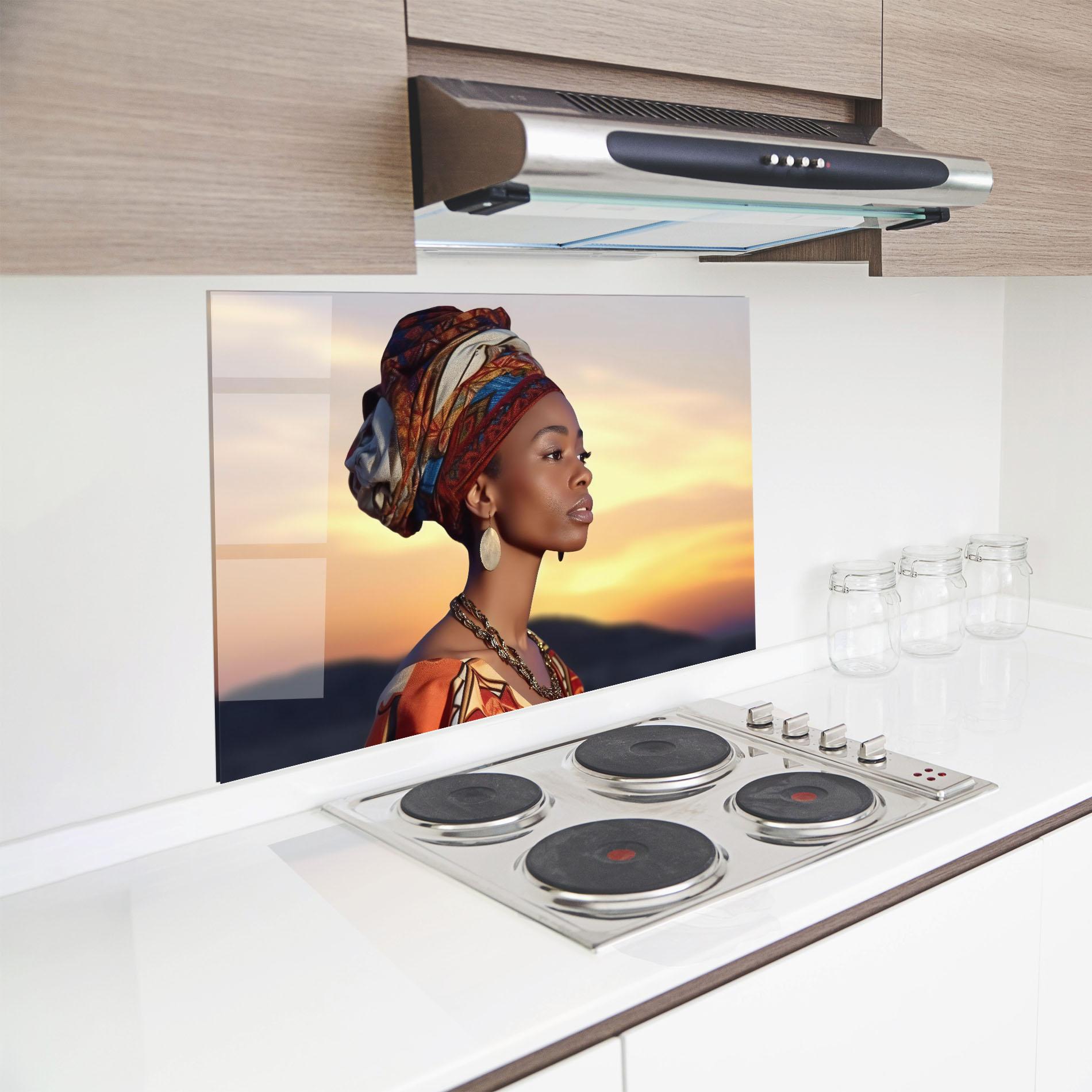 Küchenrückwand Glas Beautiful African Sunset mockup 8