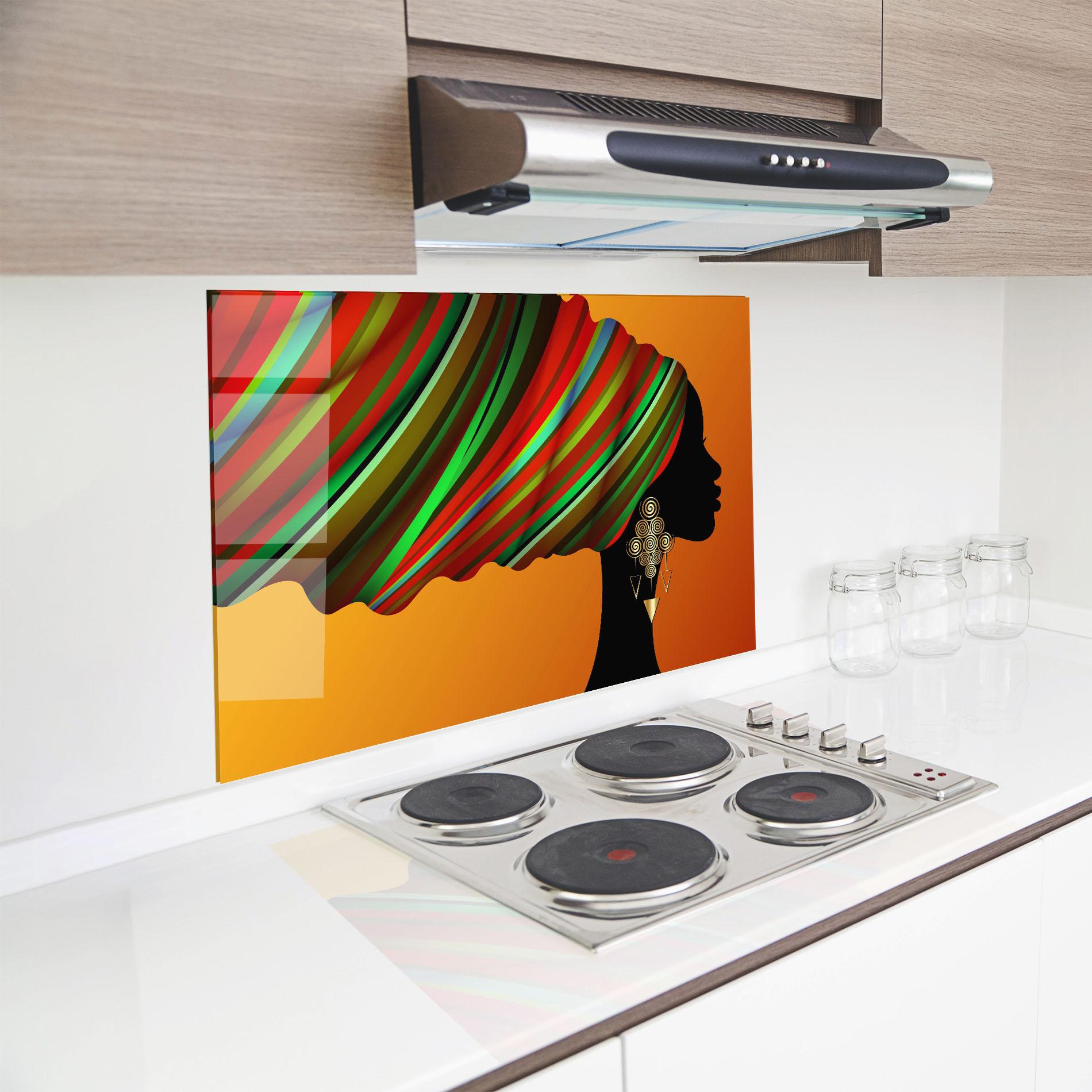 Küchenrückwand Glas Gold African Earrings mockup 8