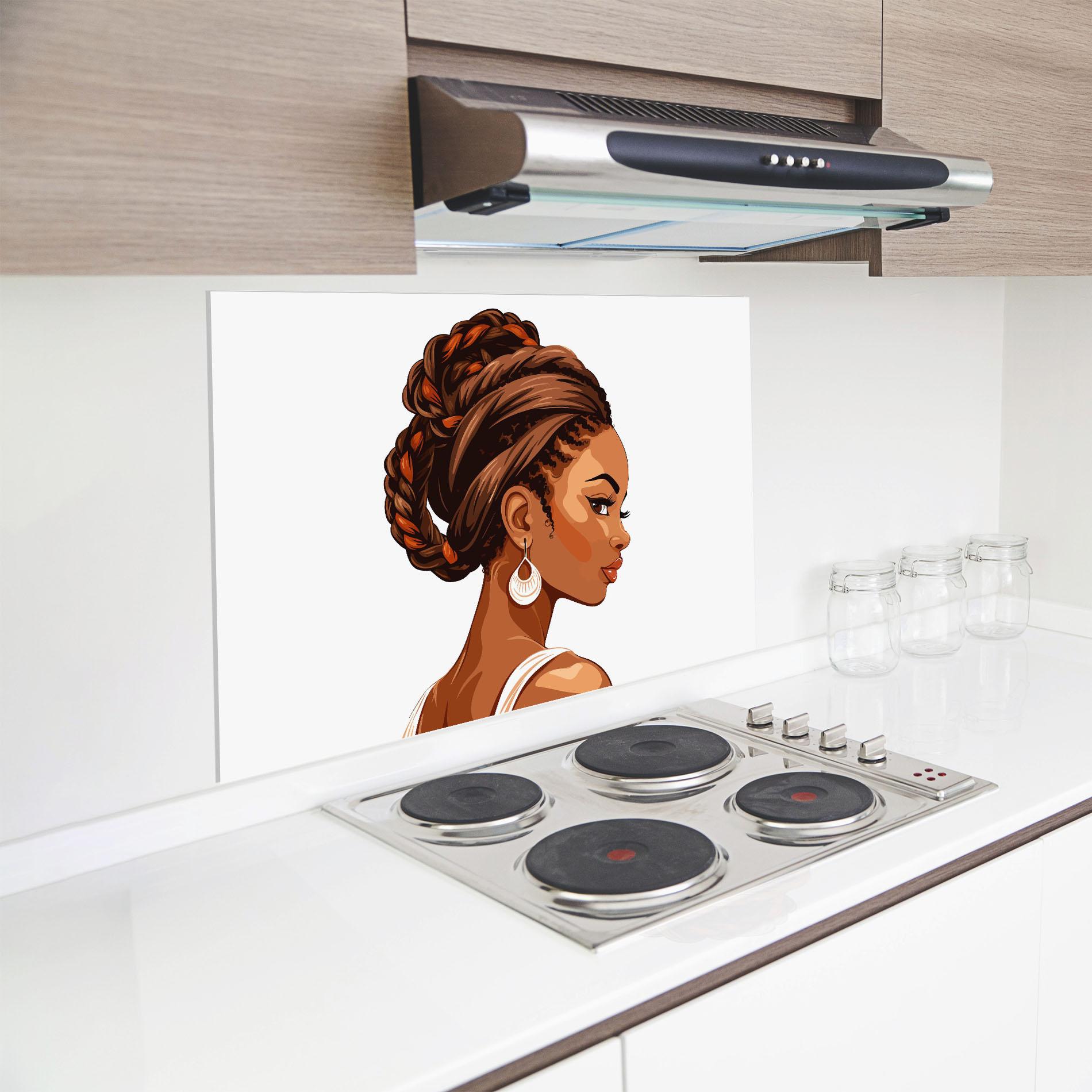 Küchenrückwand Glas Pretty African Lady mockup 8