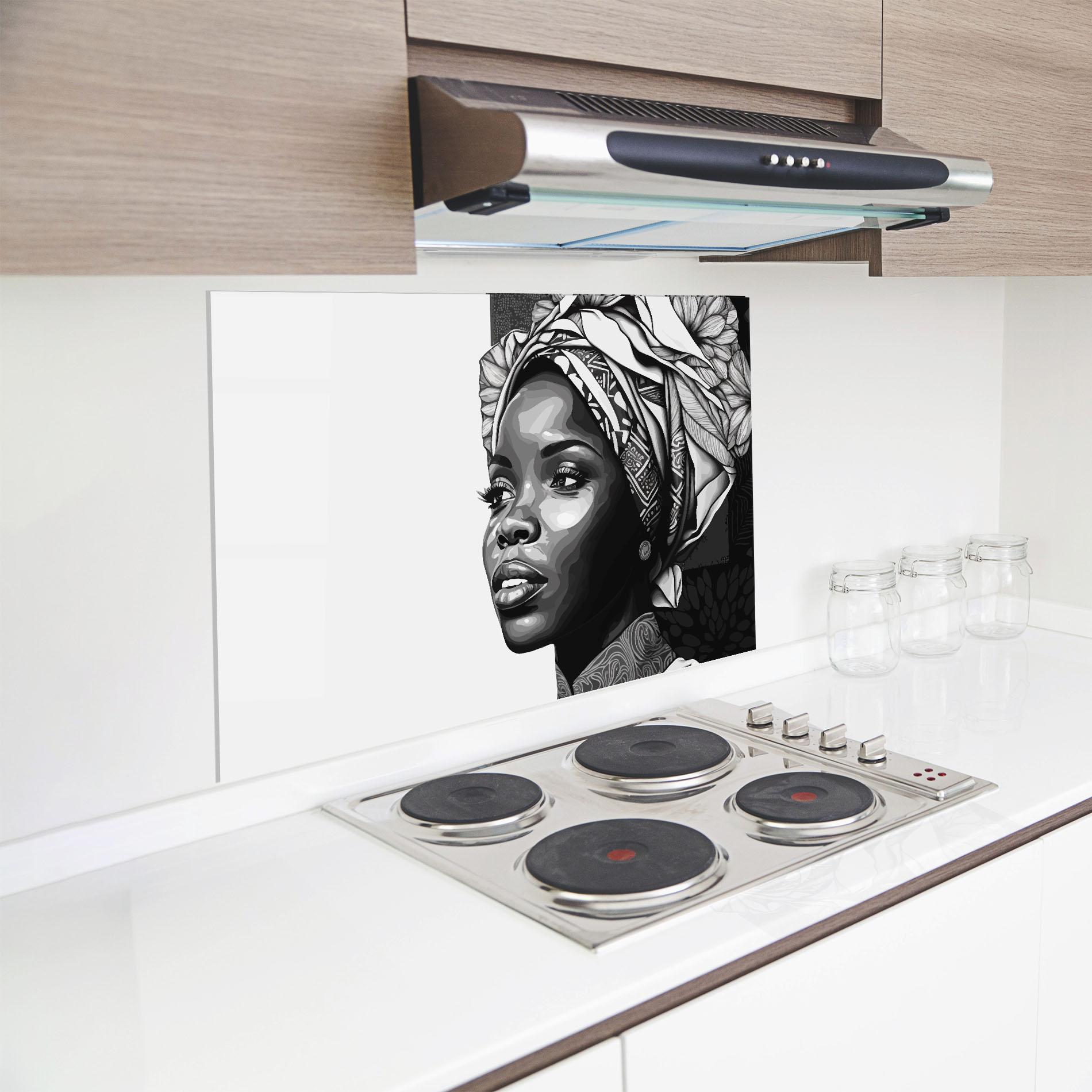 Küchenrückwand Glas Pretty African Woman mockup 8