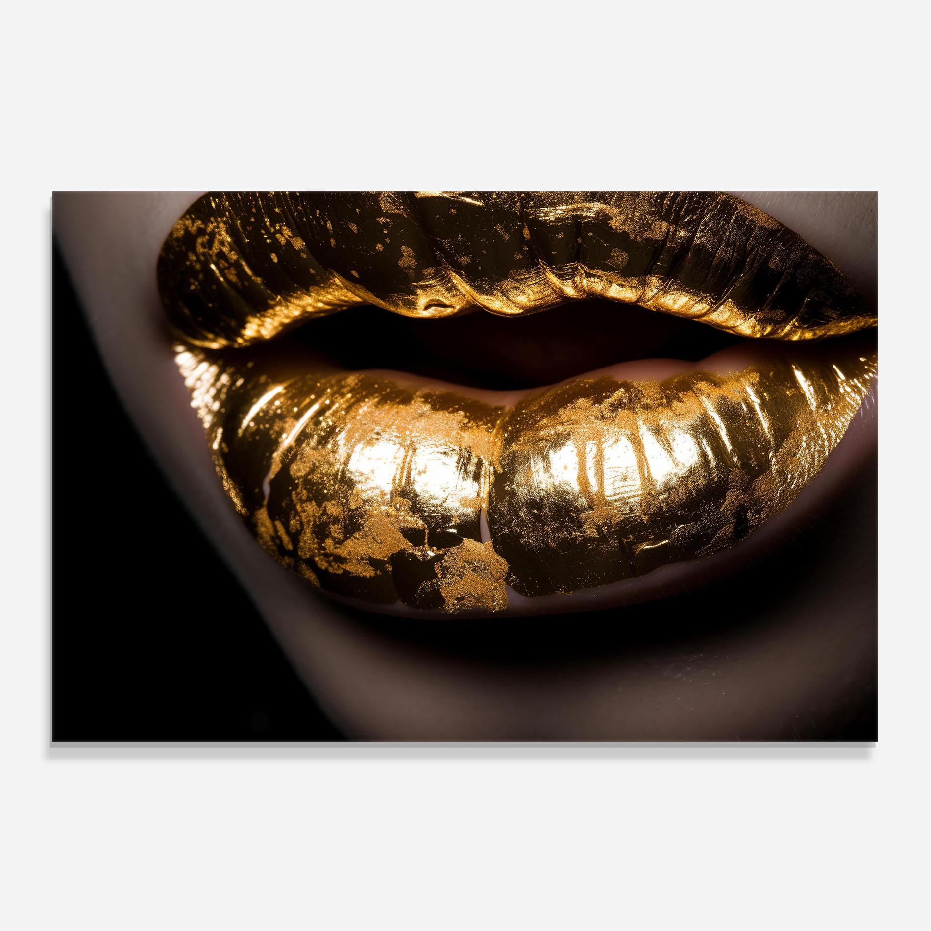Küchenrückwand Glas Big Gold Lips mockup 0