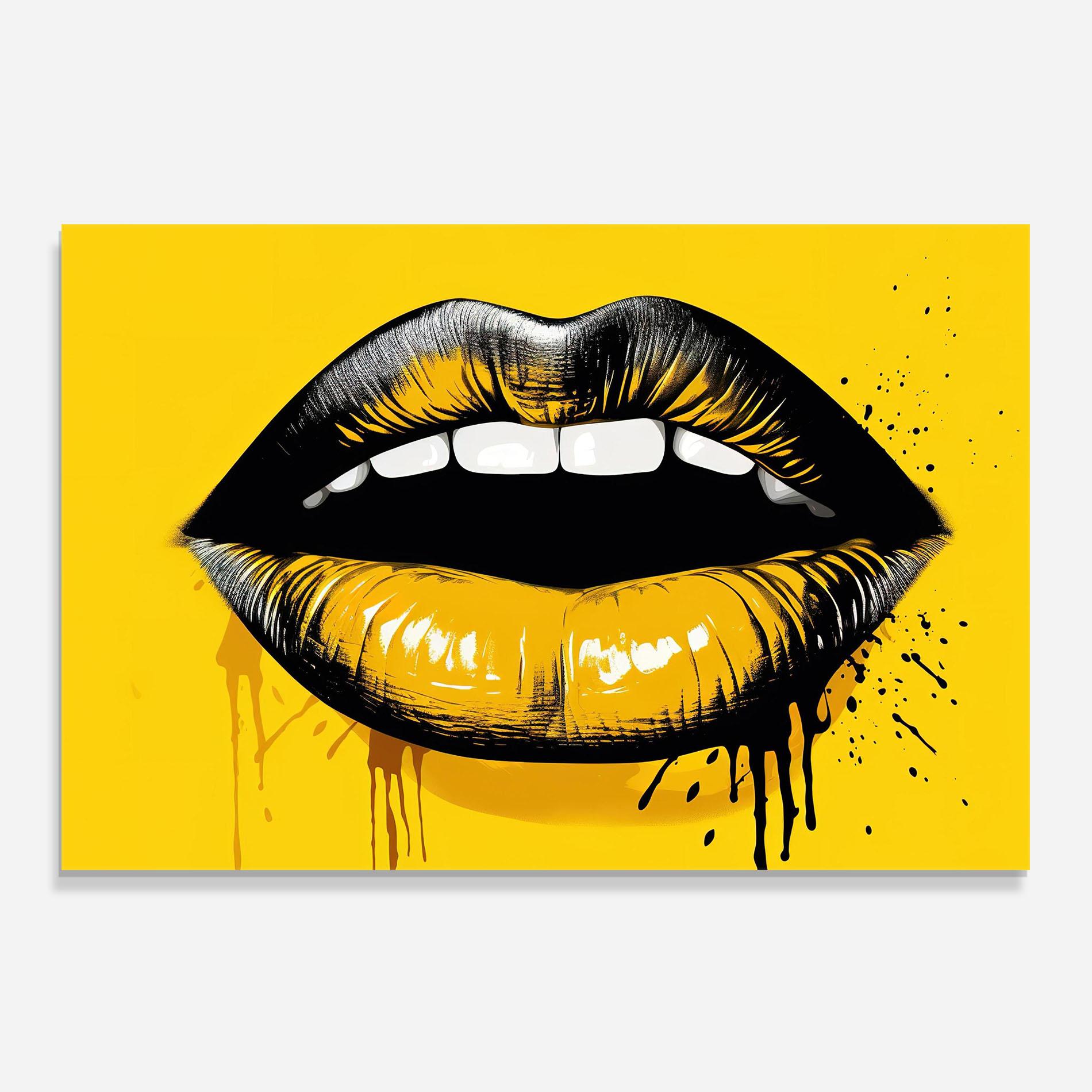 Küchenrückwand Glas Black Yellow Lips mockup 0