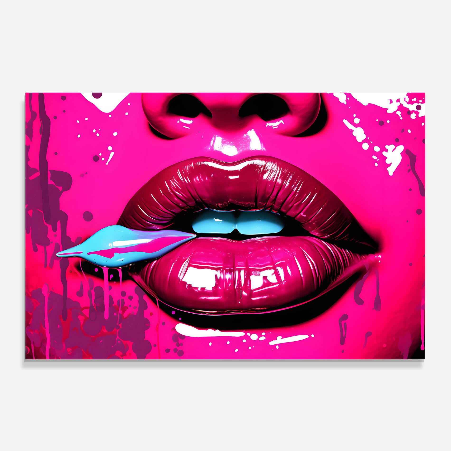 Küchenrückwand Glas Dark Pink Lips Art mockup 0