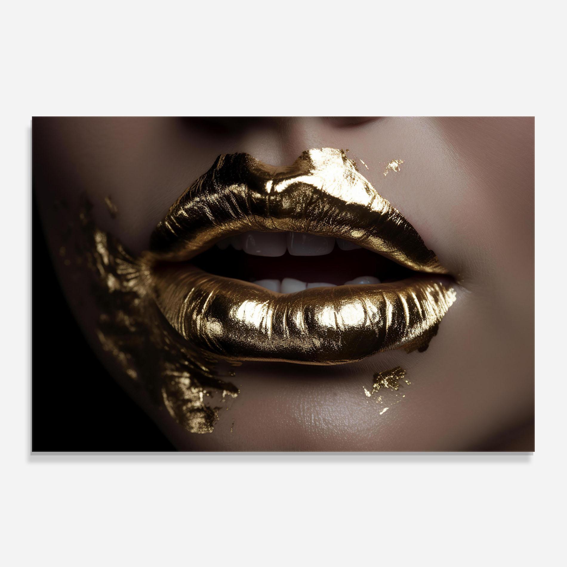 Küchenrückwand Glas Gold Lips mockup 0