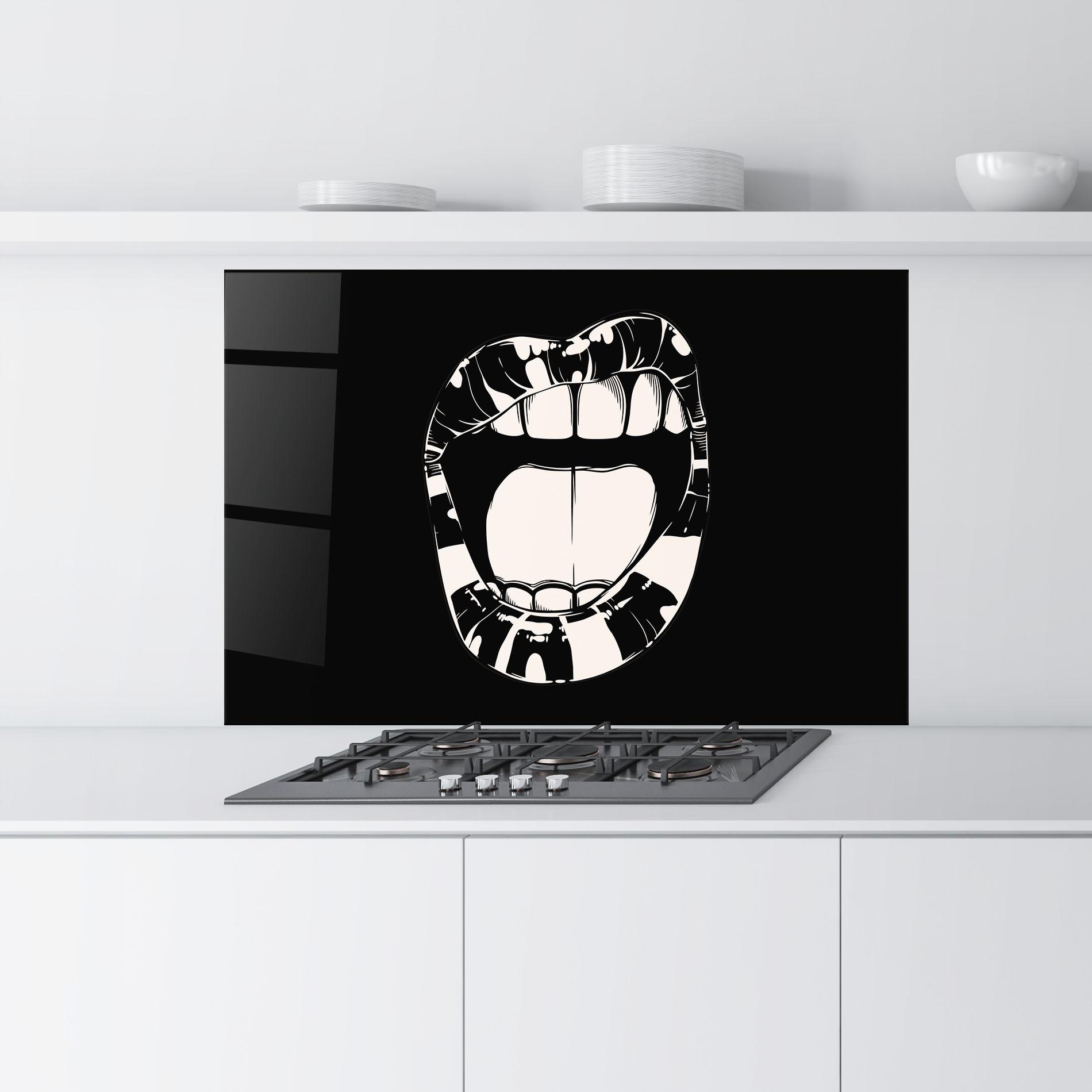 Küchenrückwand Glas Big Lips On Black mockup 9