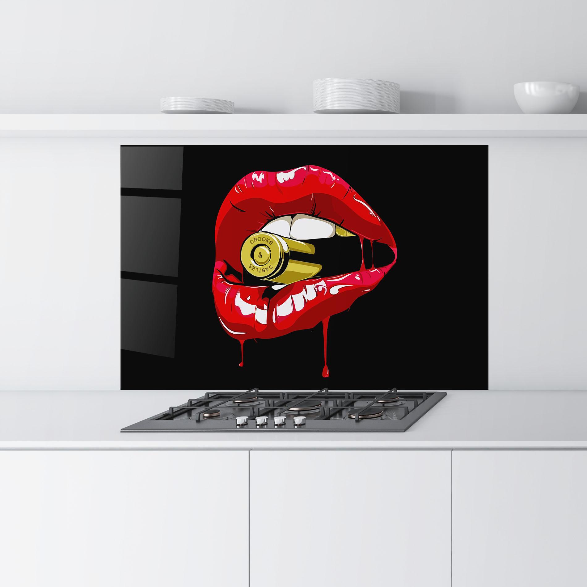 Küchenrückwand Glas Bullet Lips mockup 9