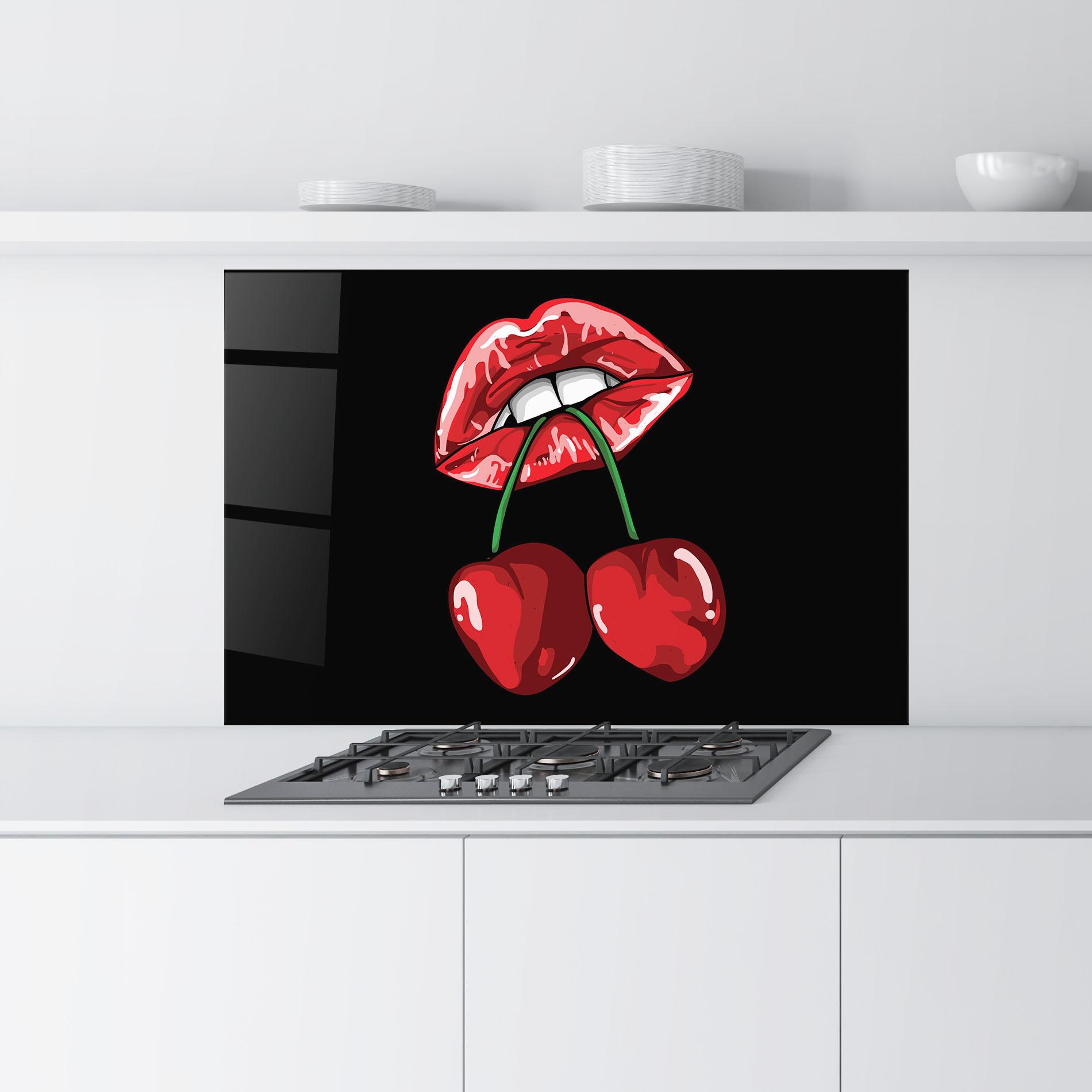 Küchenrückwand Glas Cherry Lips mockup 9