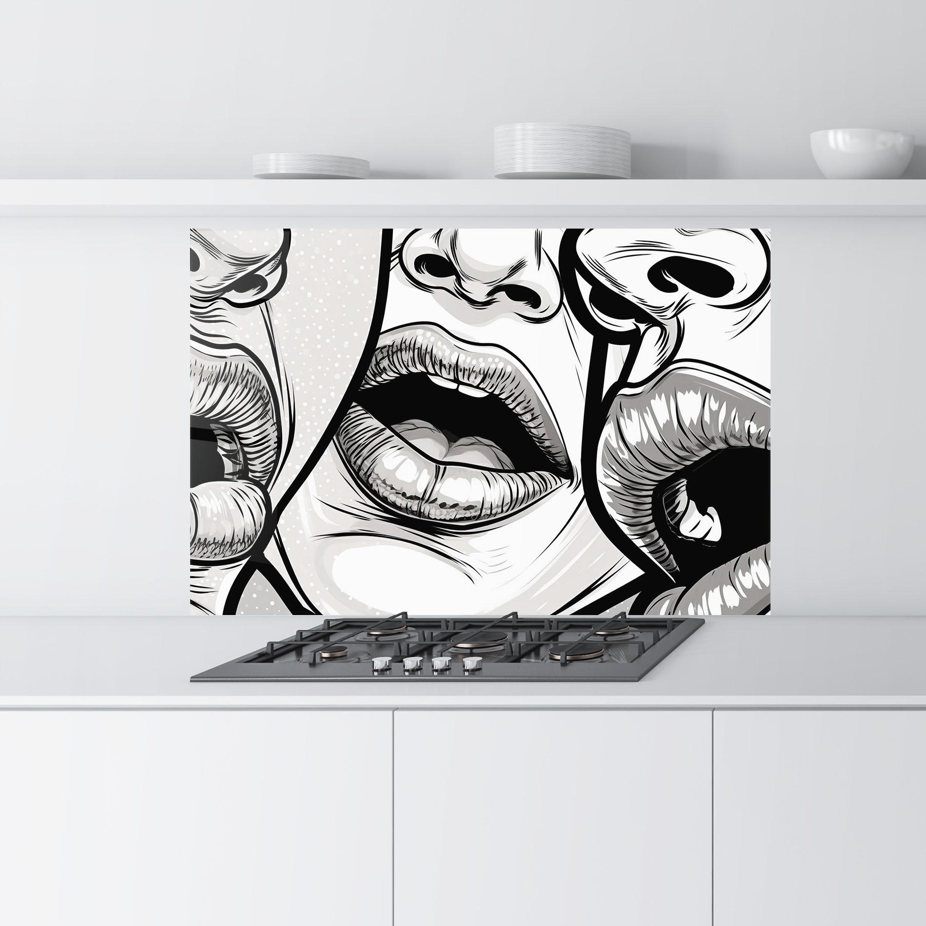 Küchenrückwand Glas Comic Book Lips mockup 9