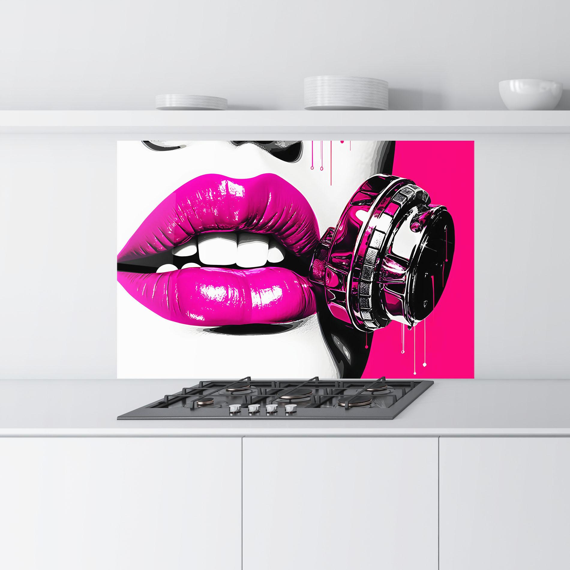 Küchenrückwand Glas Hot Pink Lips mockup 9