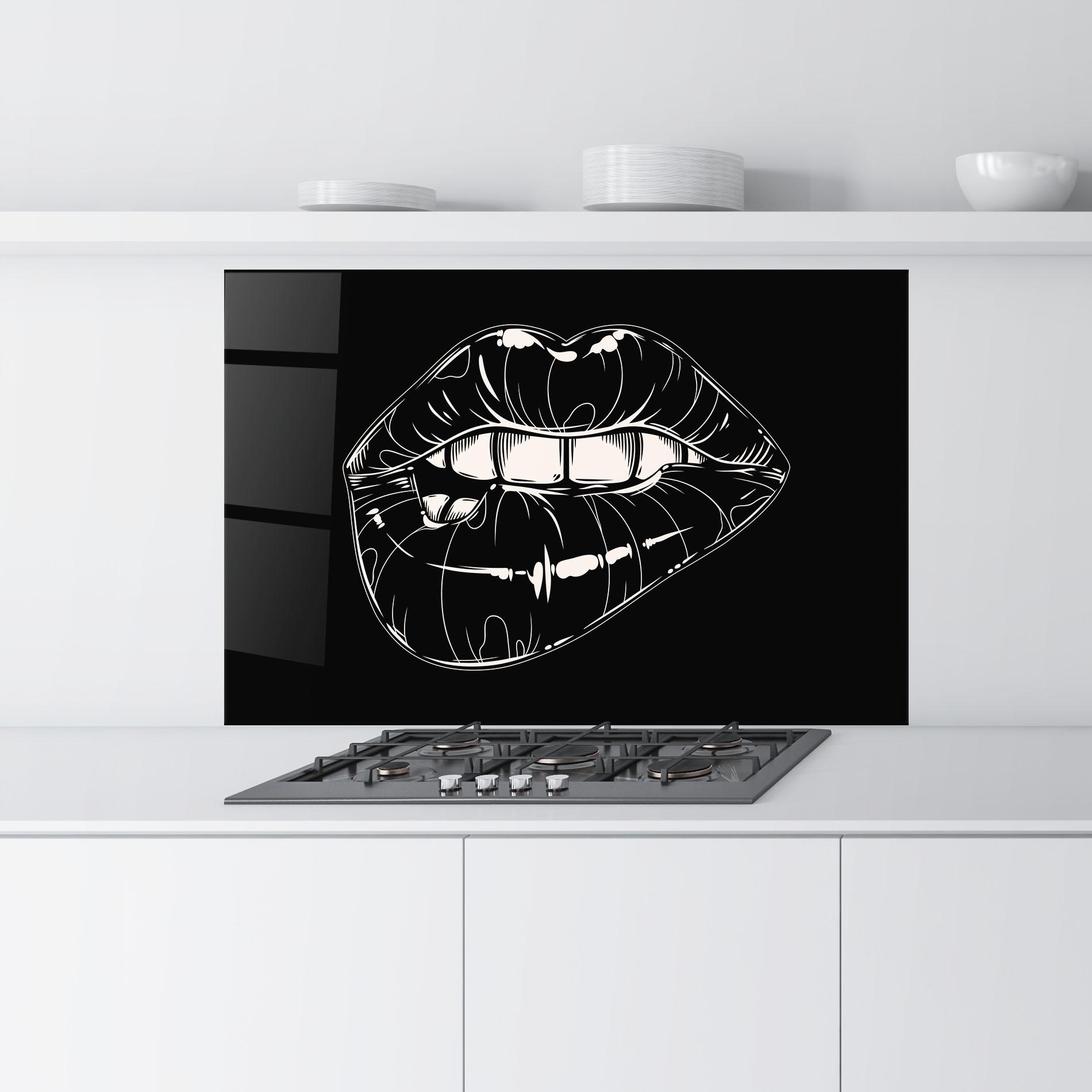 Küchenrückwand Glas Lips On Black Art mockup 9
