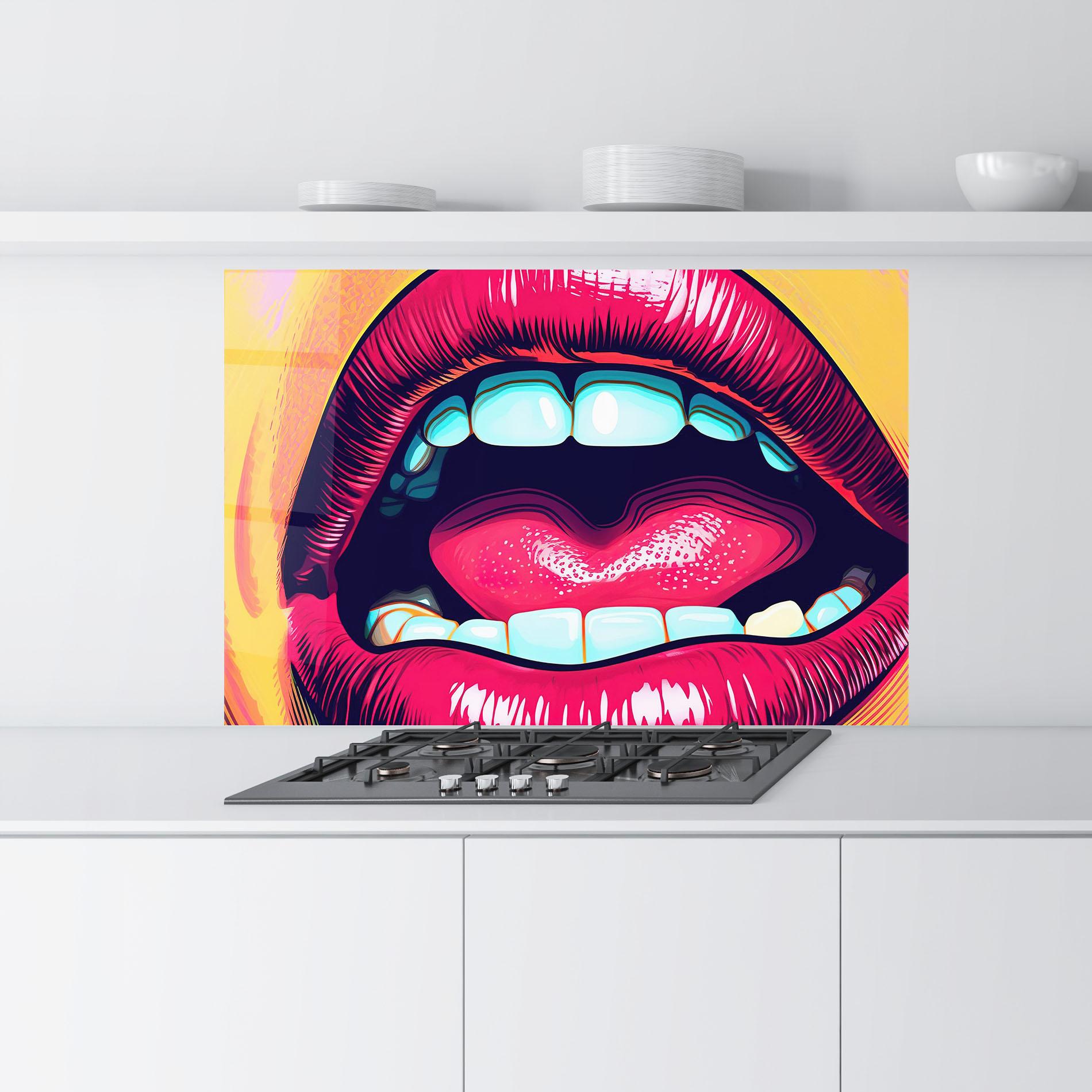 Küchenrückwand Glas Lips Pop Art mockup 9