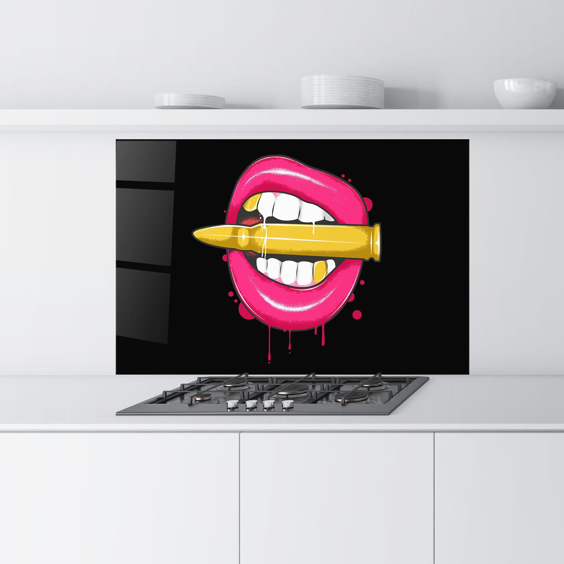 Küchenrückwand Glas Pink Bullet Lips mockup 9