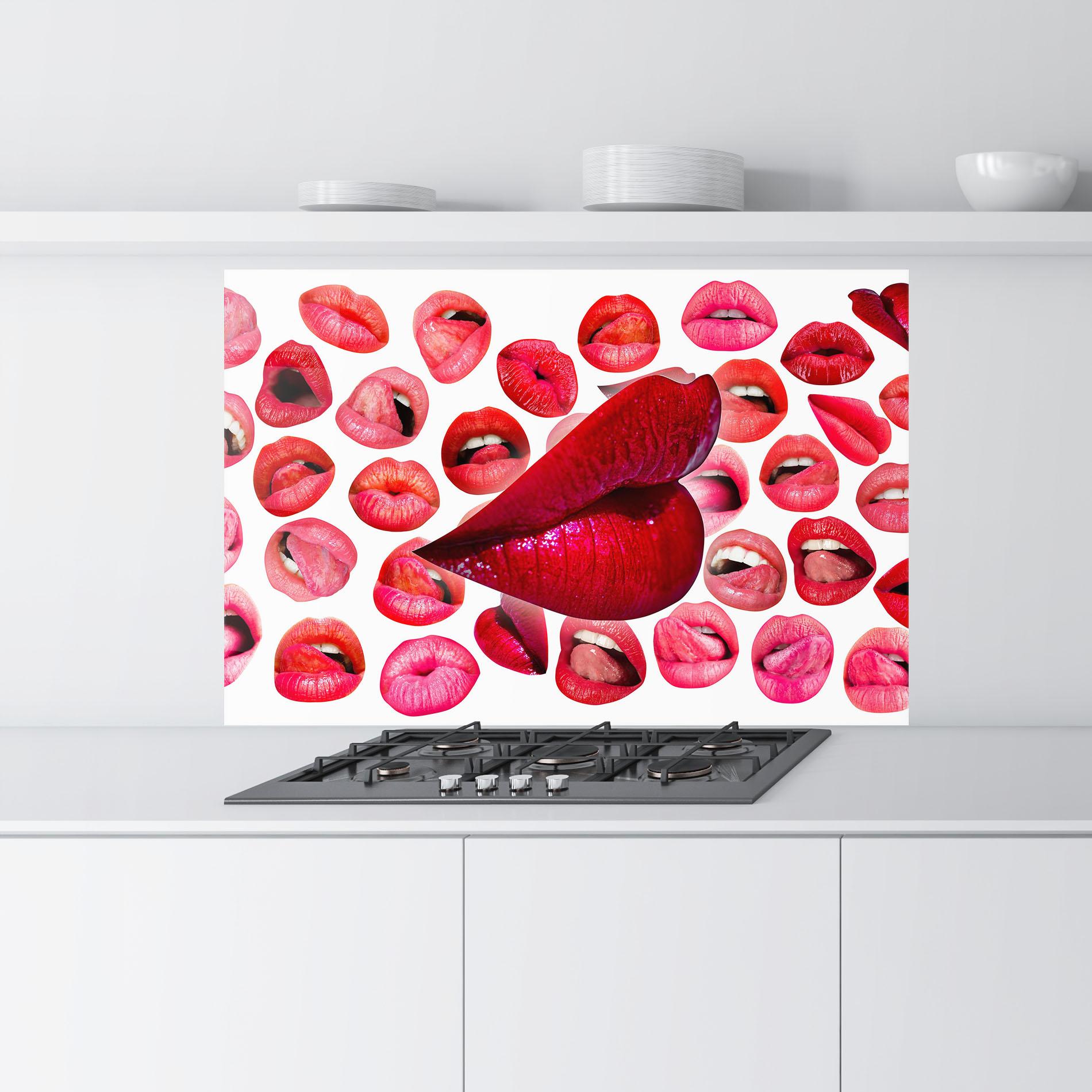Küchenrückwand Glas Red Lip Female mockup 9