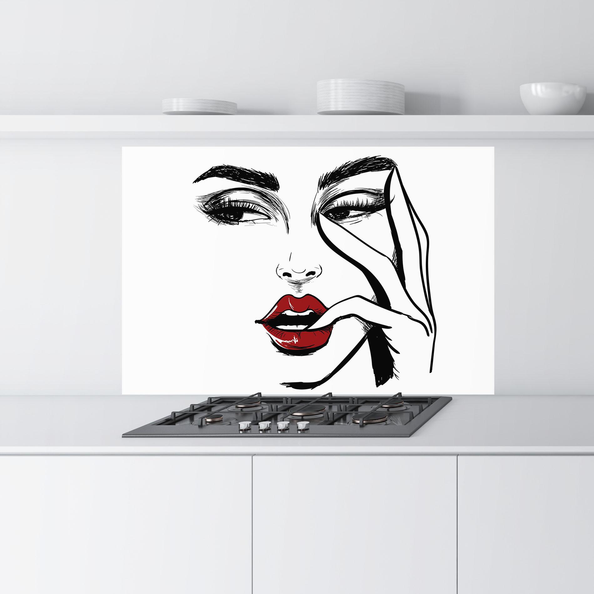Küchenrückwand Glas Red Lips Looking mockup 9