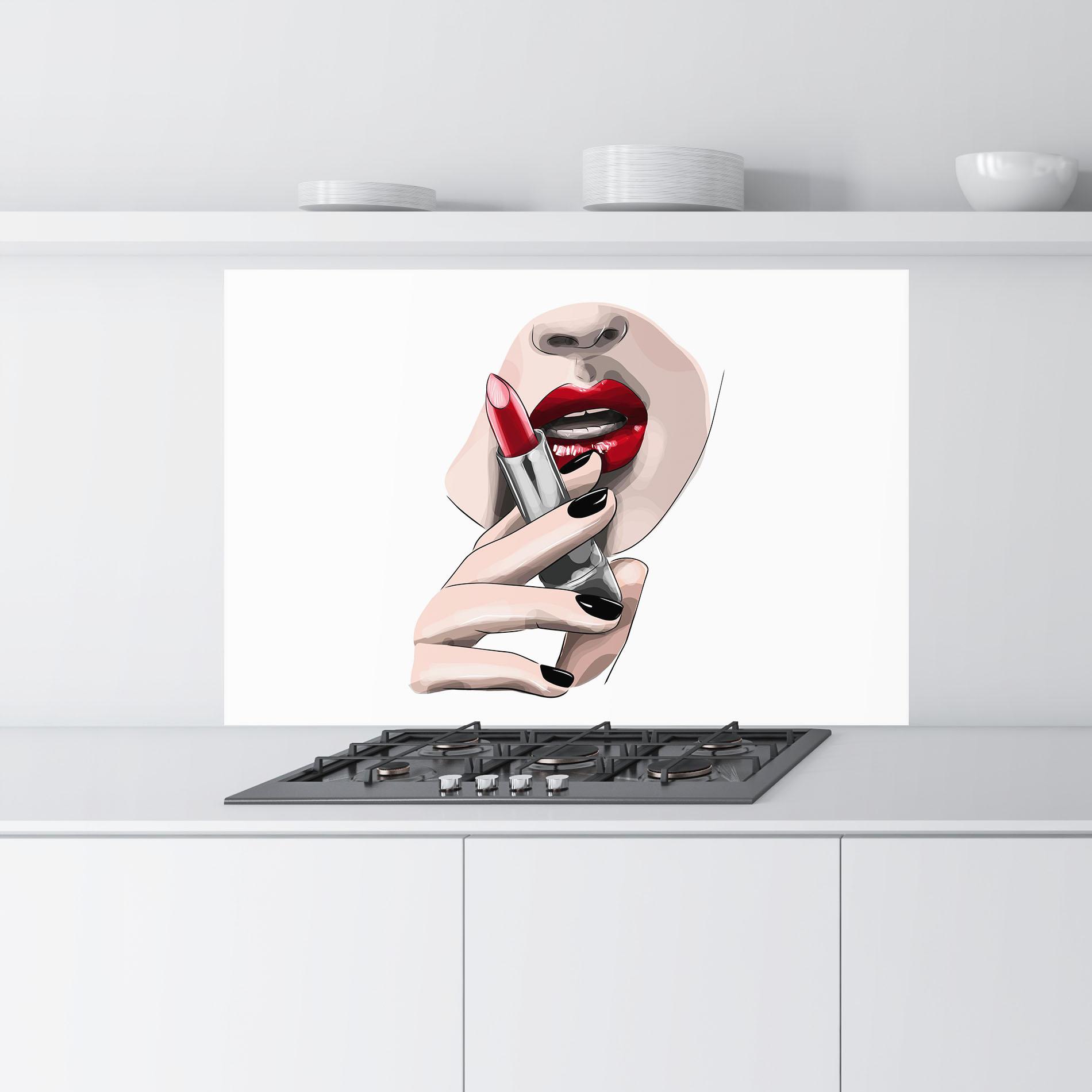 Küchenrückwand Glas Red Lipstick mockup 9
