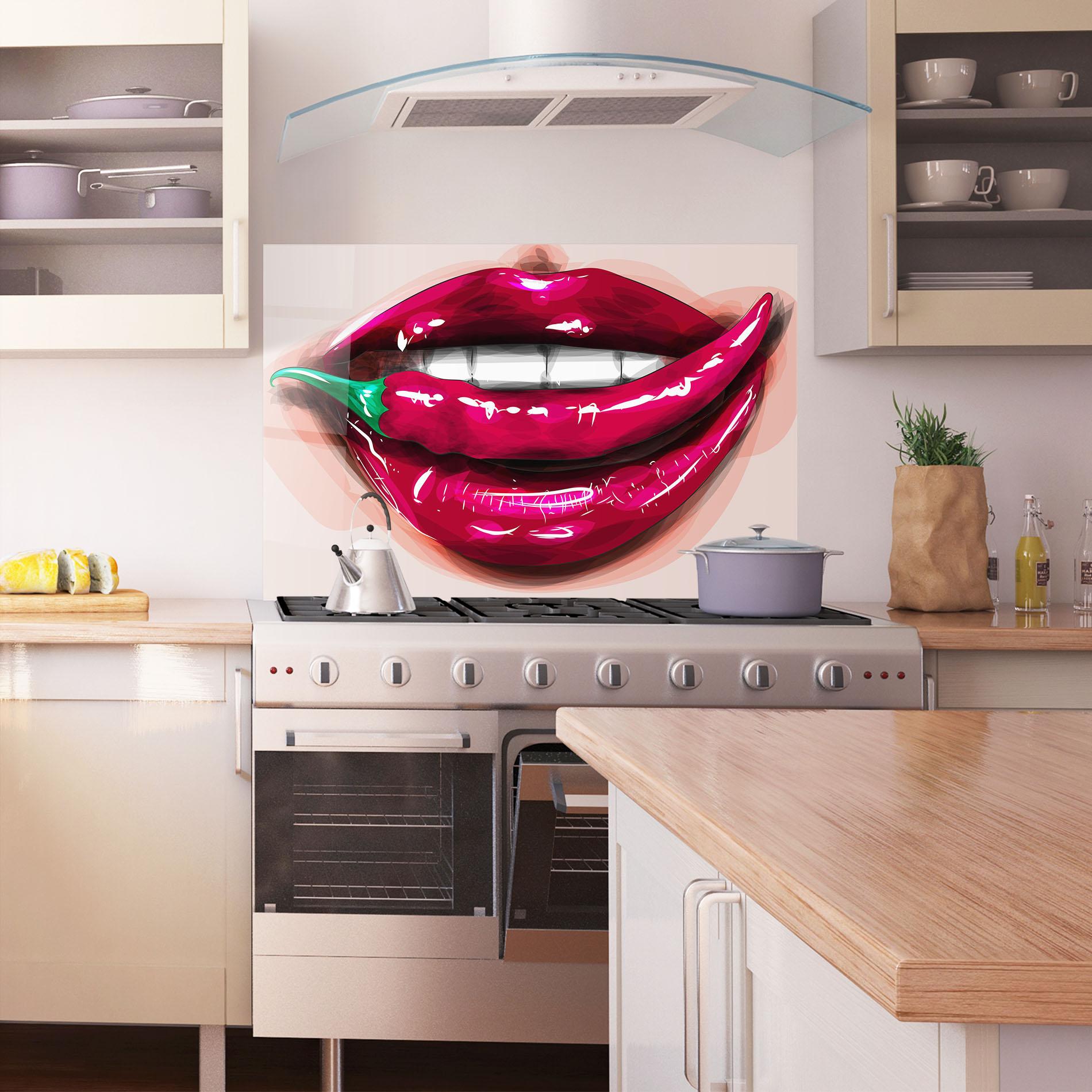 Küchenrückwand Glas Chilli Lips mockup 1