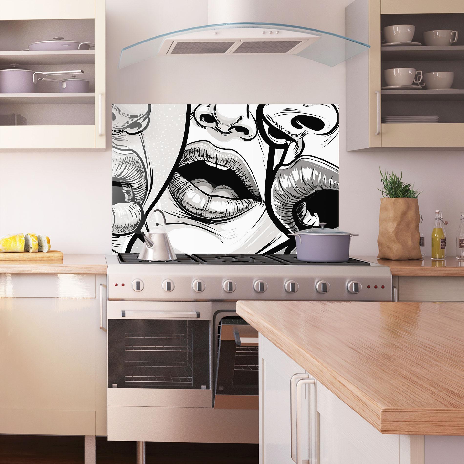 Küchenrückwand Glas Comic Book Lips mockup 1