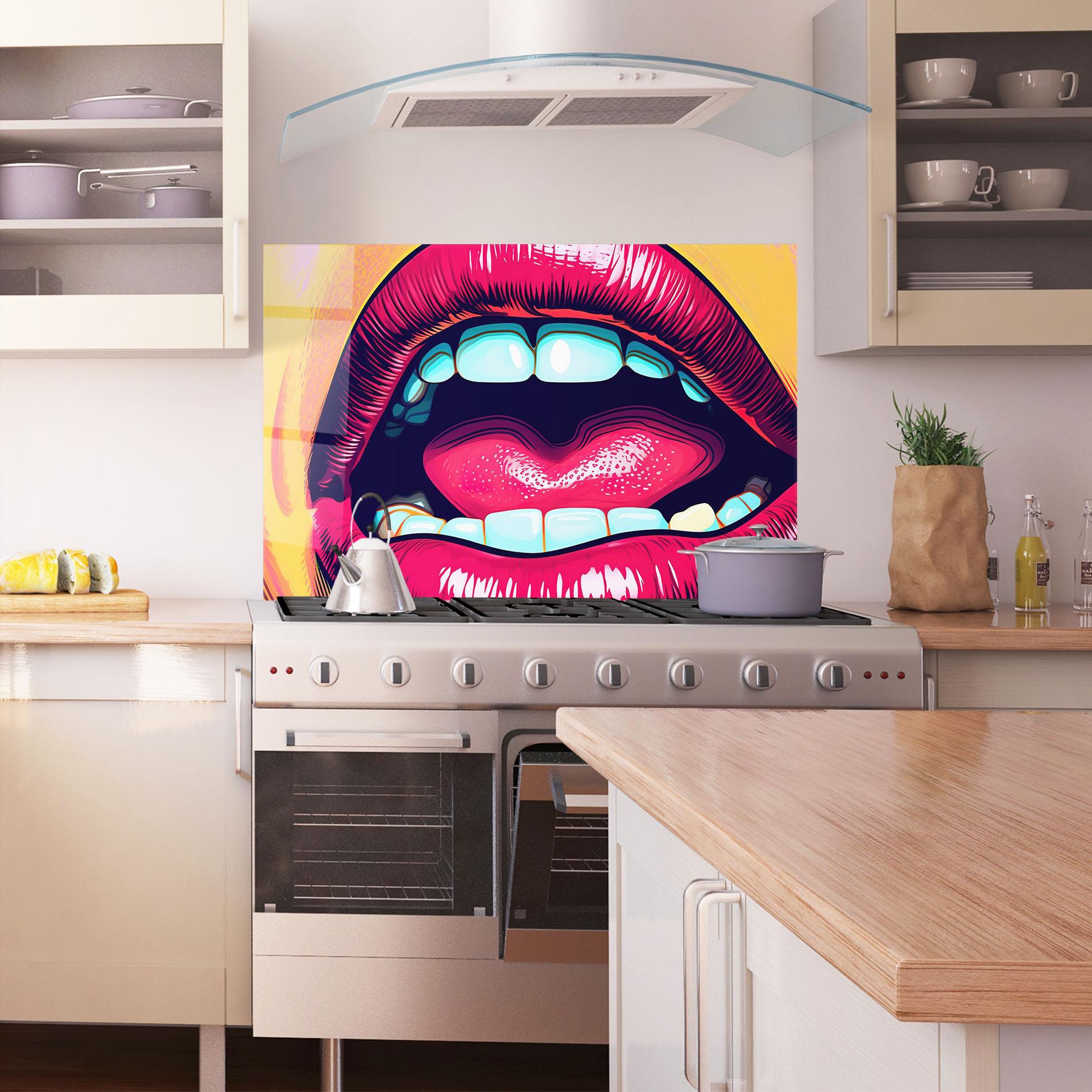 Küchenrückwand Glas Lips Pop Art mockup 1