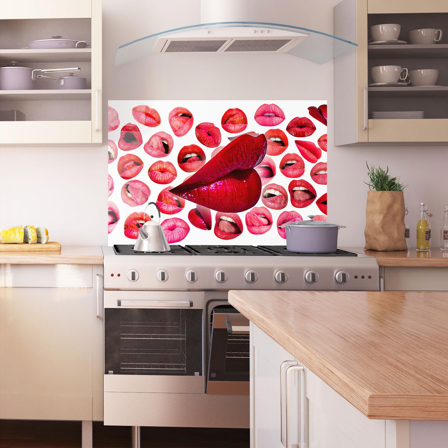 Küchenrückwand Glas Red Lip Female mockup 1