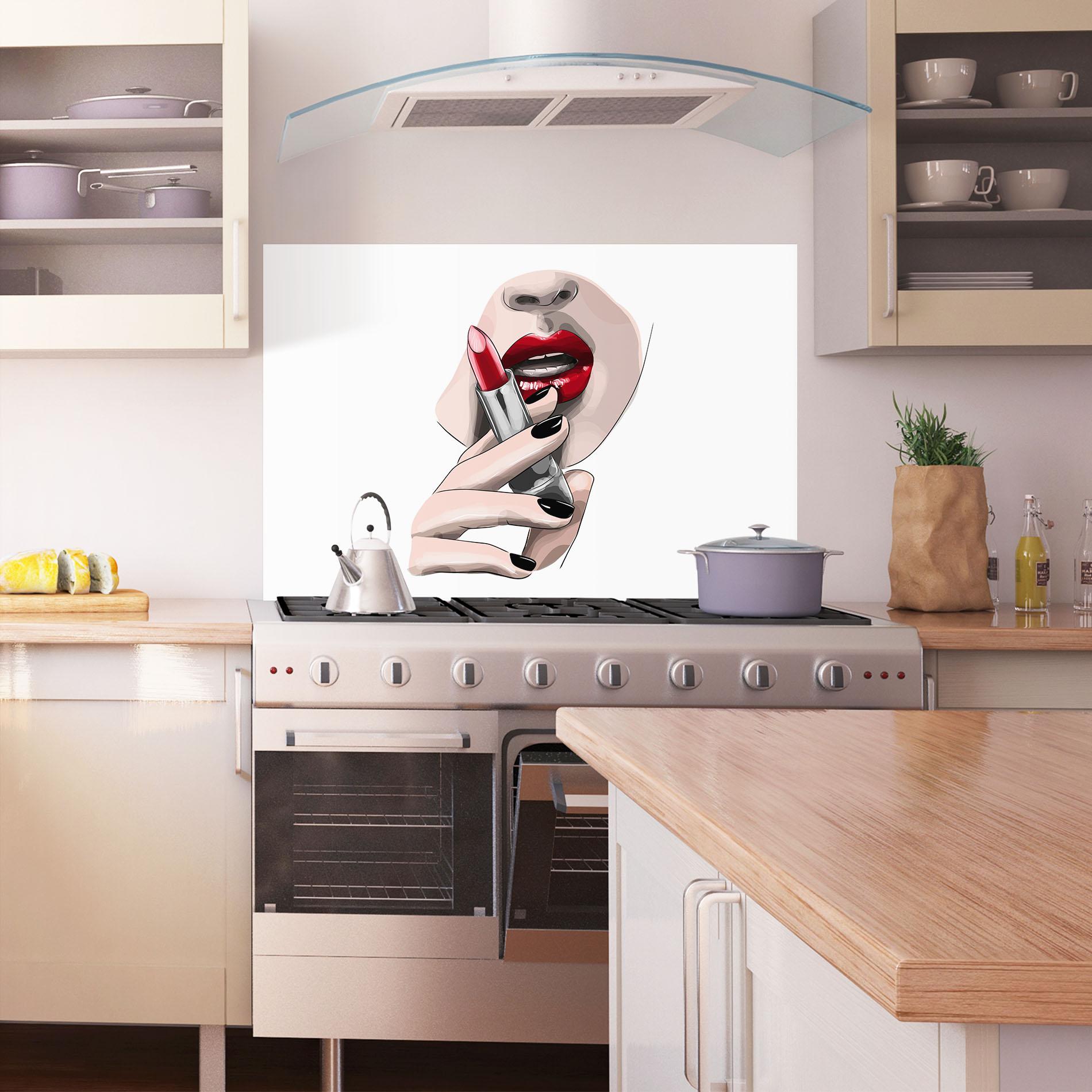 Küchenrückwand Glas Red Lipstick mockup 1