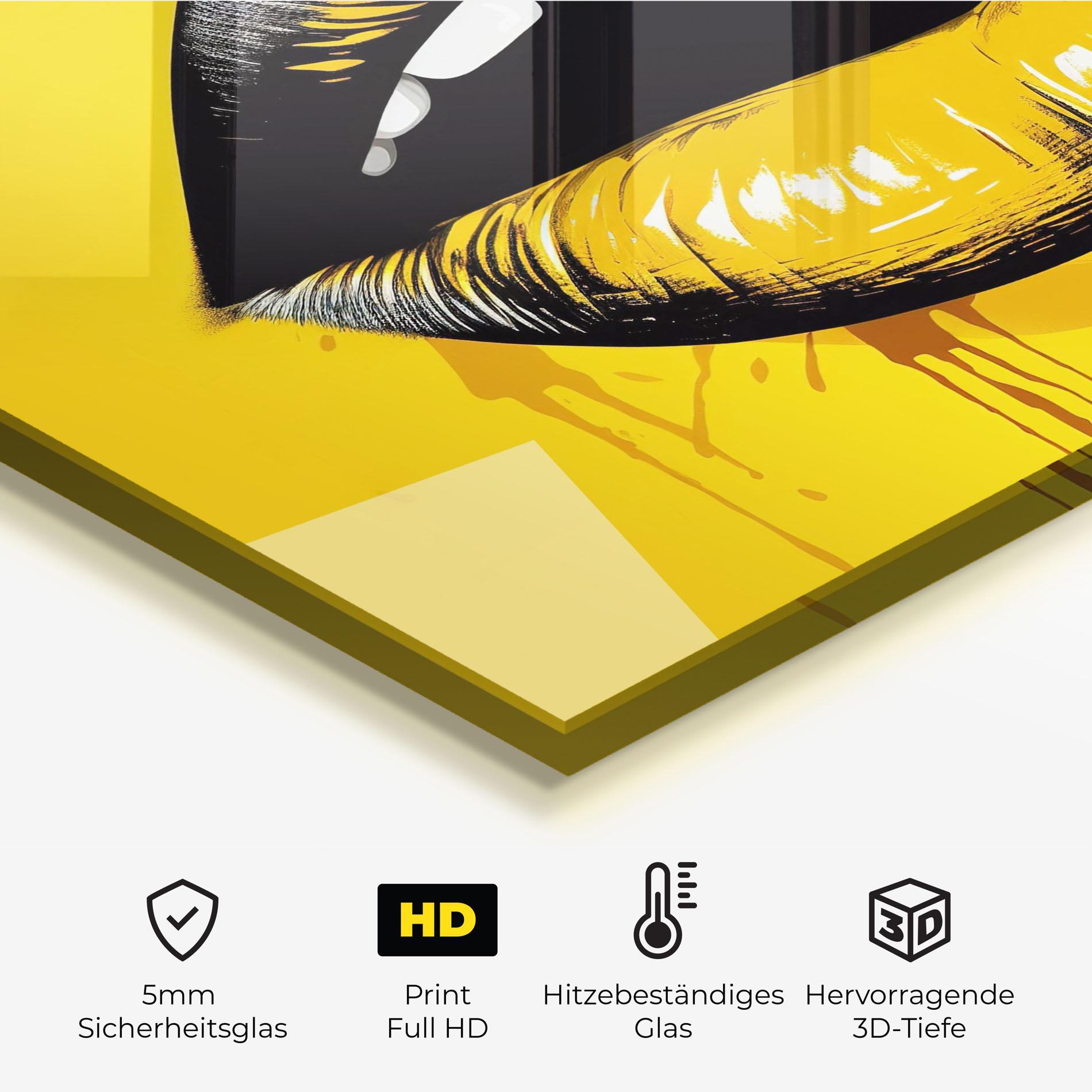 Küchenrückwand Glas Black Yellow Lips mockup 2