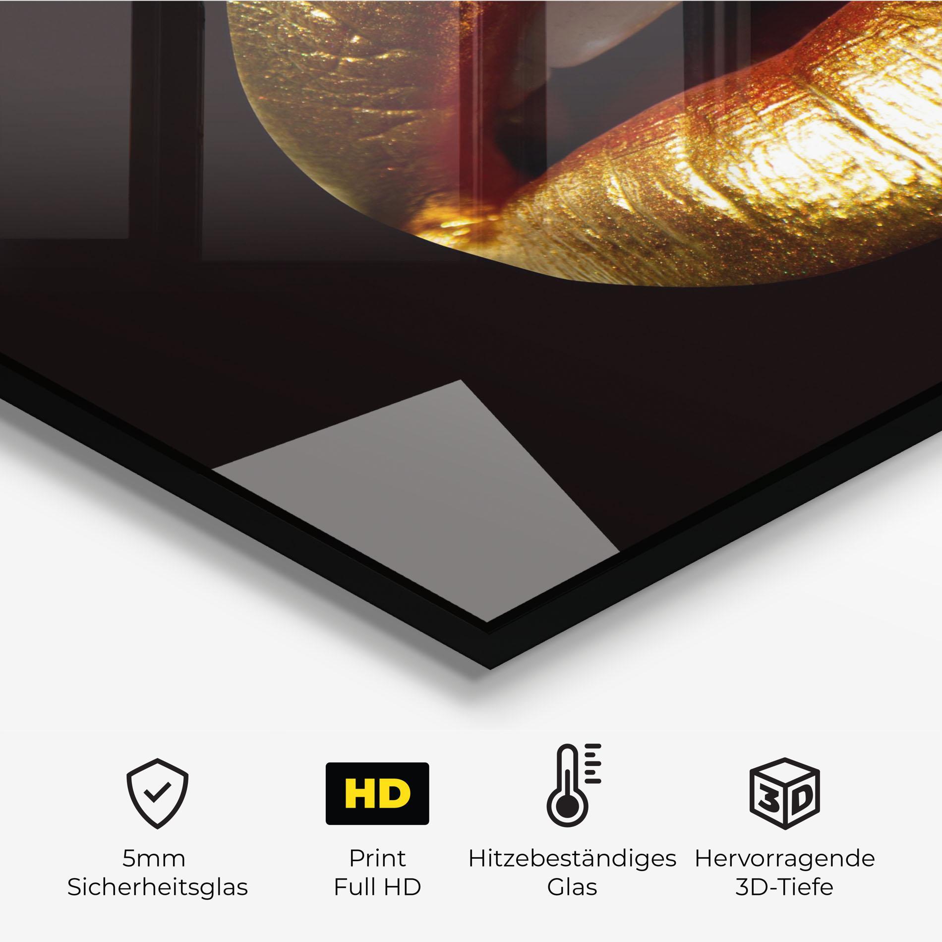 Küchenrückwand Glas Pretty Gold Lips mockup 2