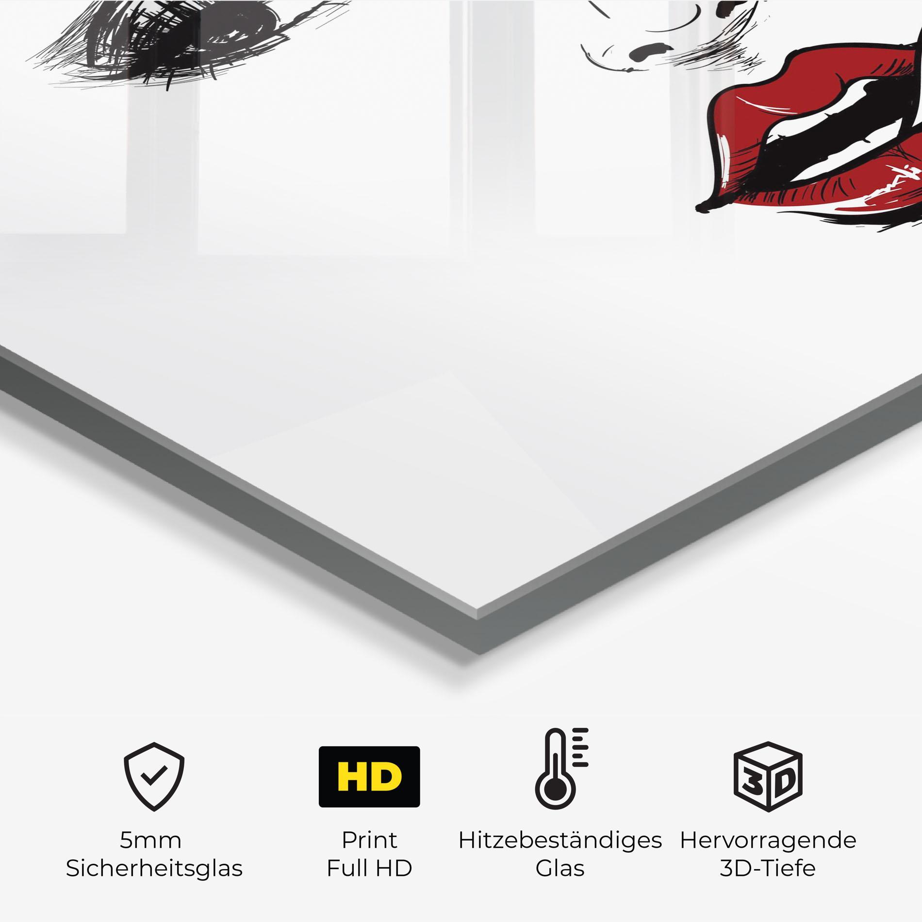 Küchenrückwand Glas Red Lips Looking mockup 2