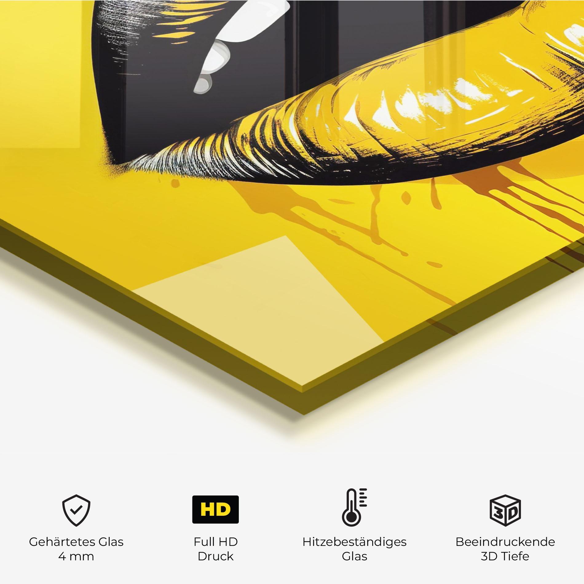 Küchenrückwand Glas Black Yellow Lips mockup 2