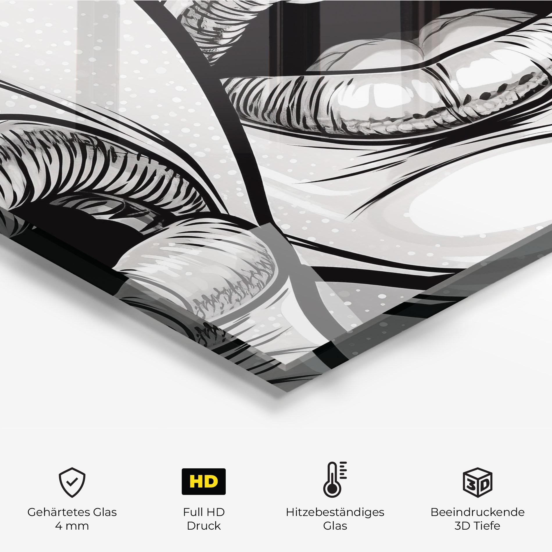 Küchenrückwand Glas Comic Book Lips mockup 2