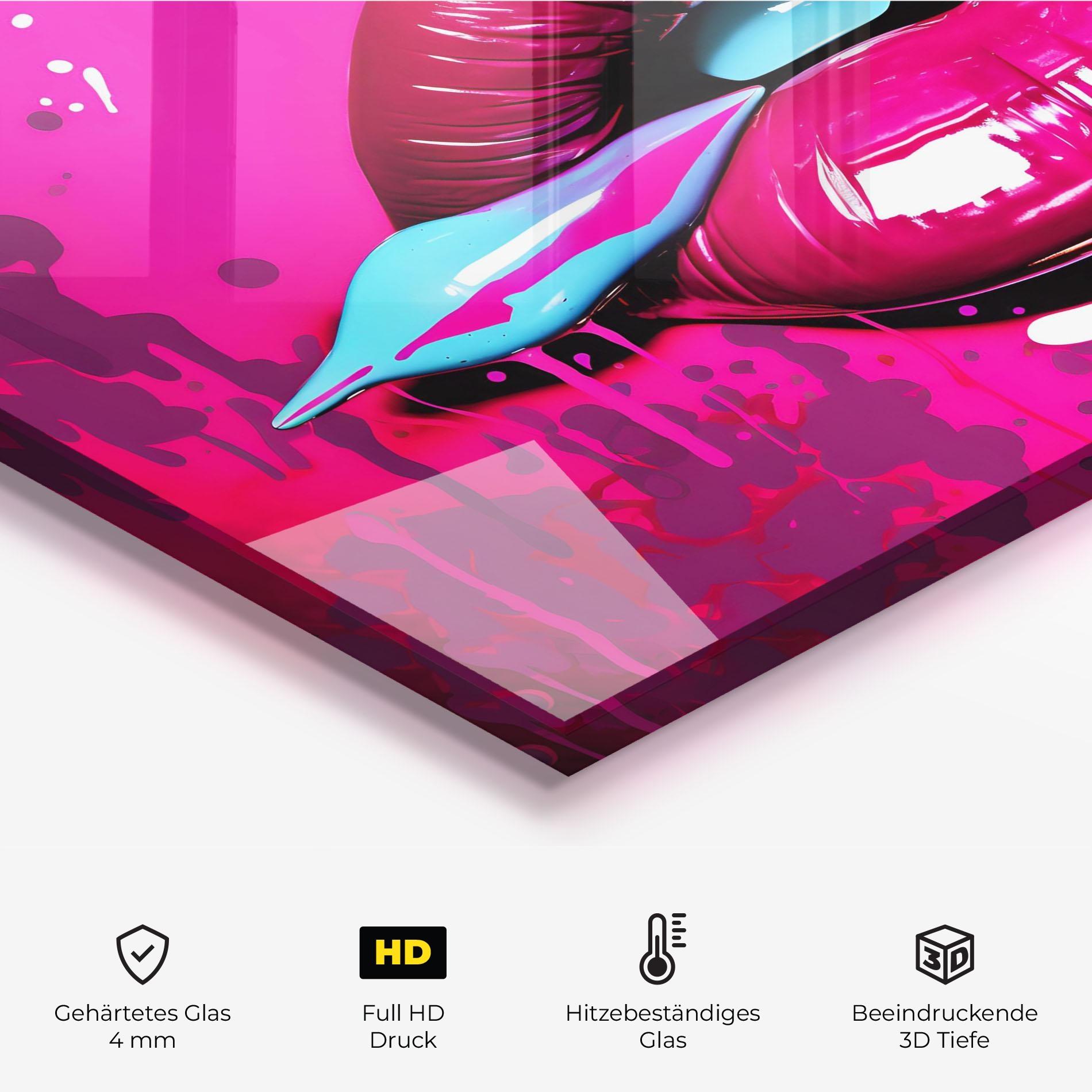 Küchenrückwand Glas Dark Pink Lips Art mockup 2